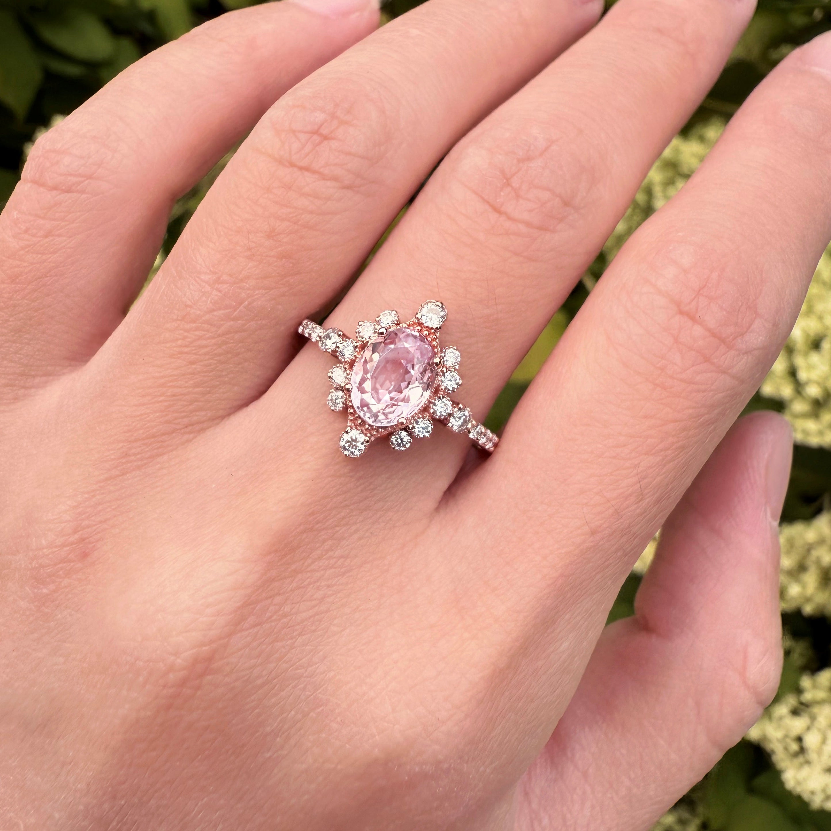 Champagne Lily Rose quartz Ring, 14k Gold Engagement Ring