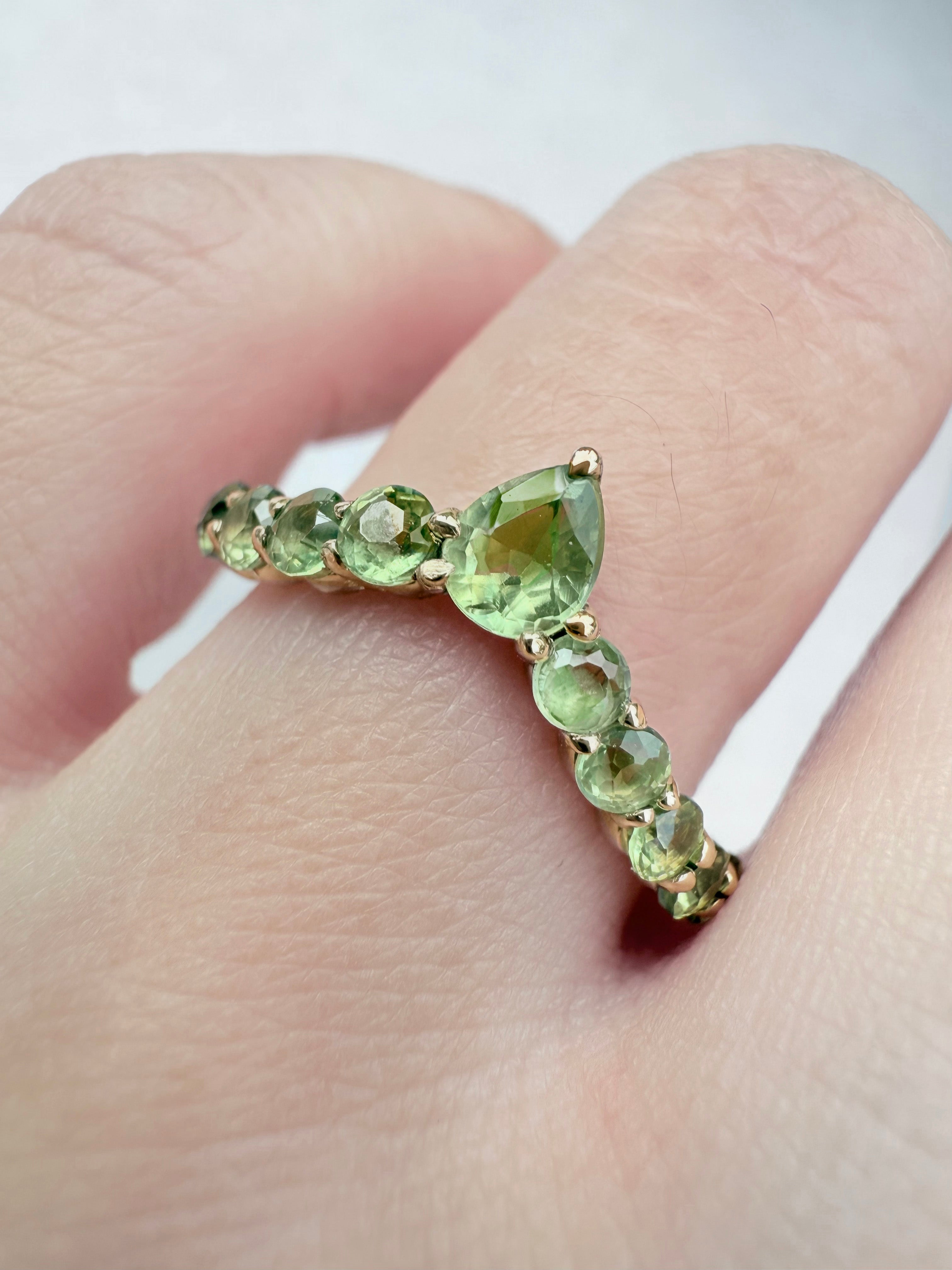 Green Horizon Curved Gold Wedding Stackable Band, Wedding band