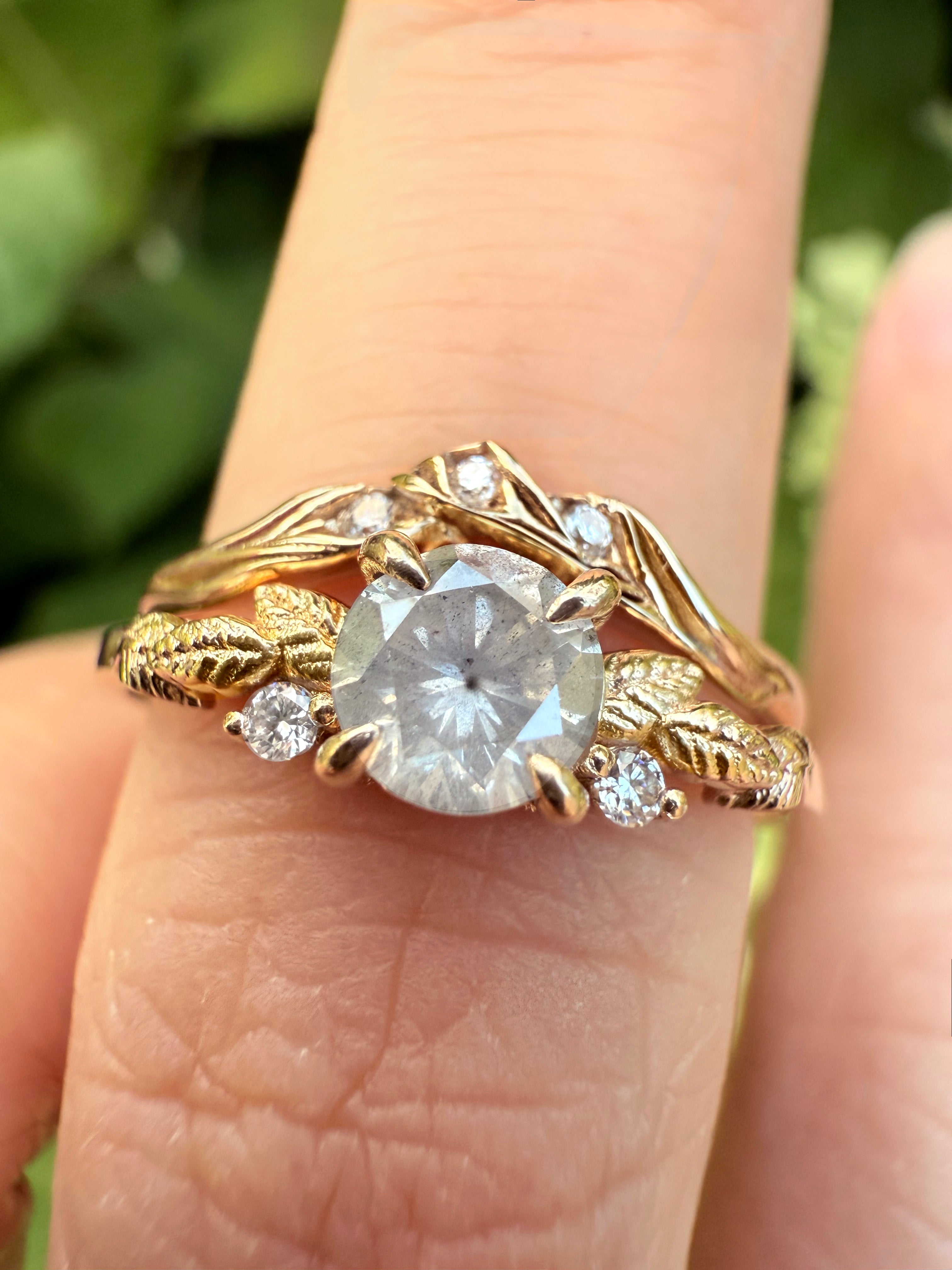 14k Gold Diamond Chevron Wedding band, Matching band