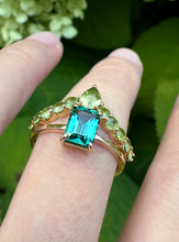 Load image into Gallery viewer, Green Horizon Curved Gold Wedding Stackable Band, Wedding band
