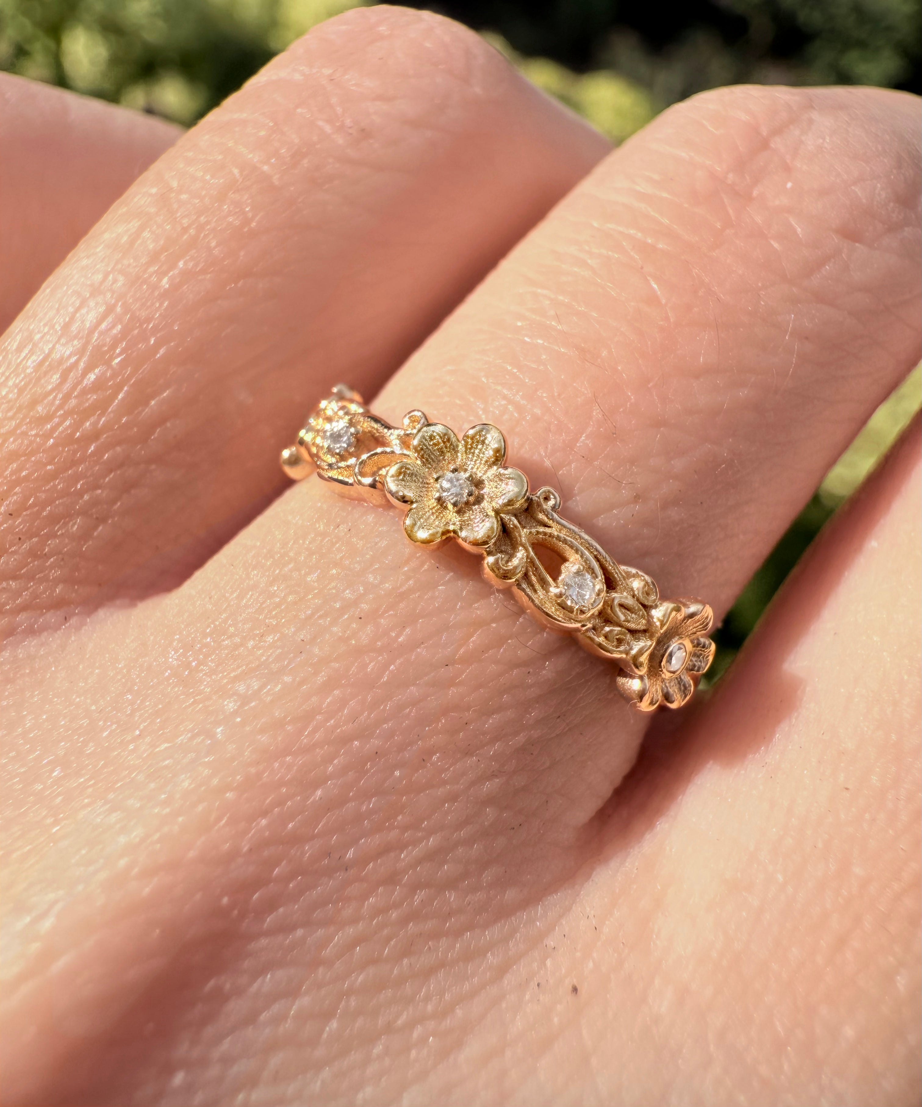 Floral Diamond Wedding Band, Diamond Wedding Ring, Wedding Band