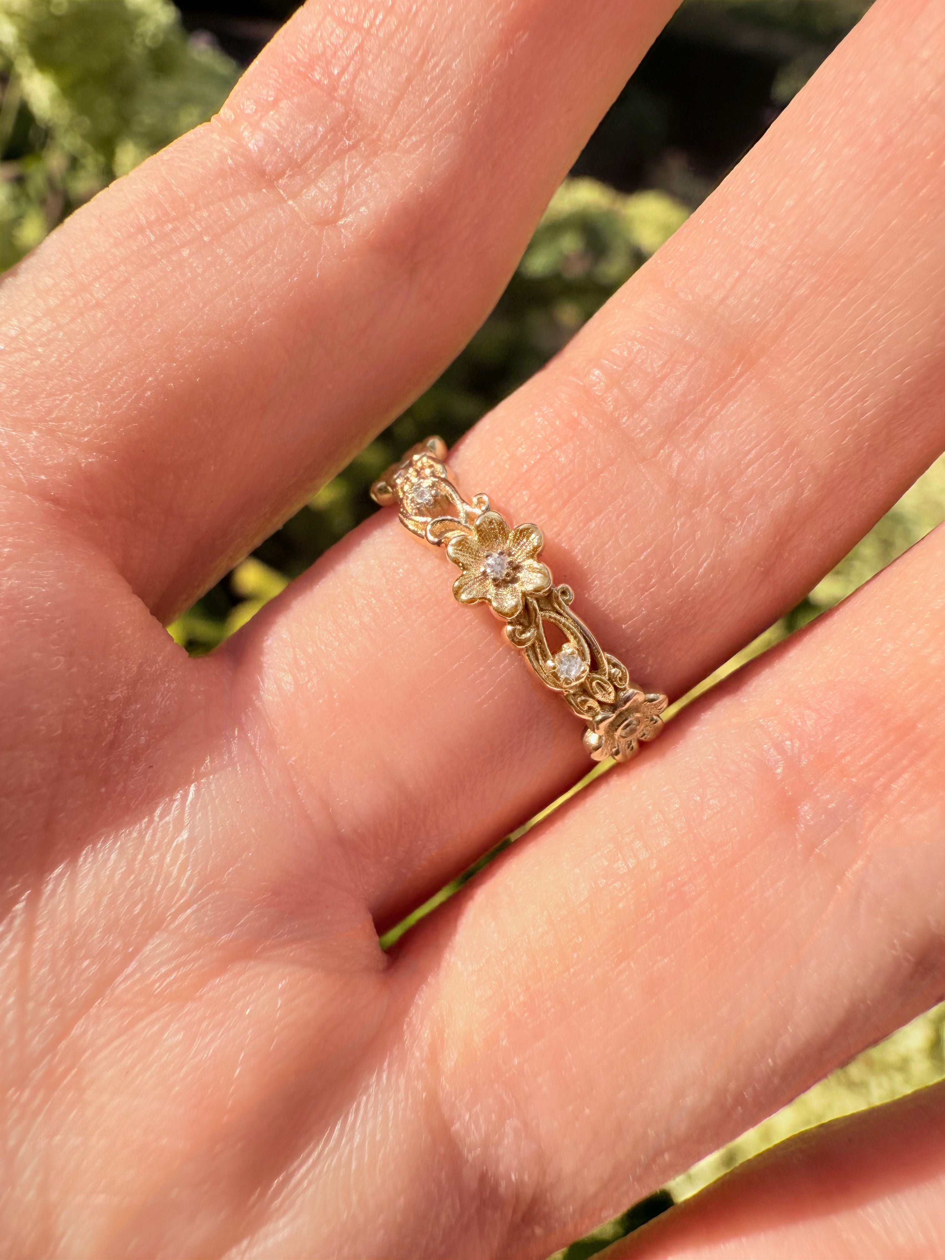 Floral Diamond Wedding Band, Diamond Wedding Ring, Wedding Band