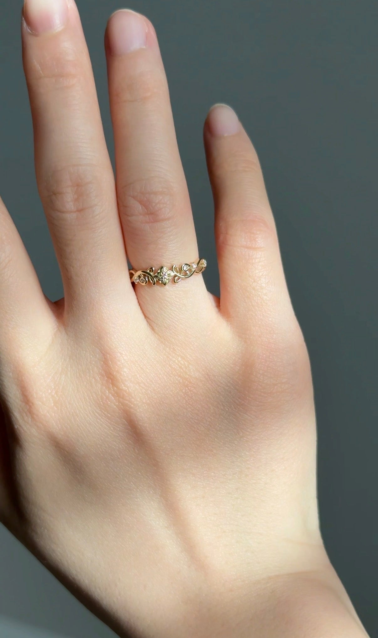 Solid Gold Floral Diamond Wedding Band, Diamond Wedding Ring, Matching Band