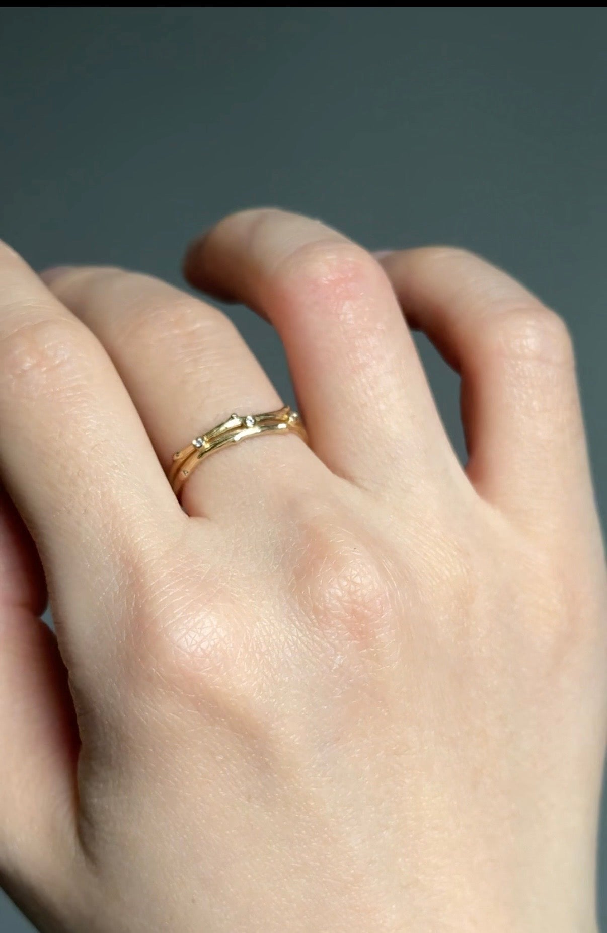 Double Twig Diamond Wedding ring, Free Formed Natural Diamond Double Wedding Band
