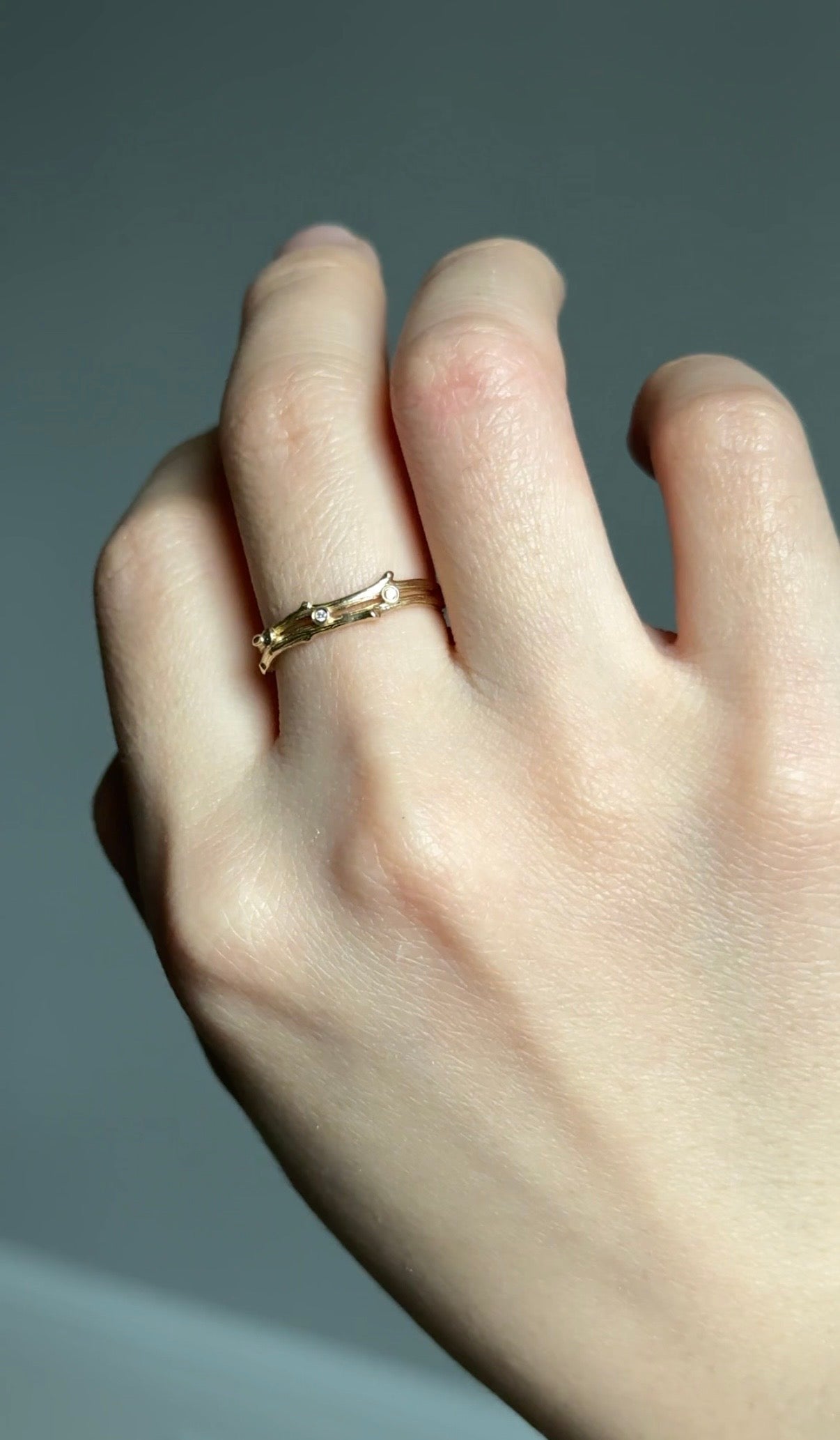 Double Twig Diamond Wedding ring, Free Formed Natural Diamond Double Wedding Band