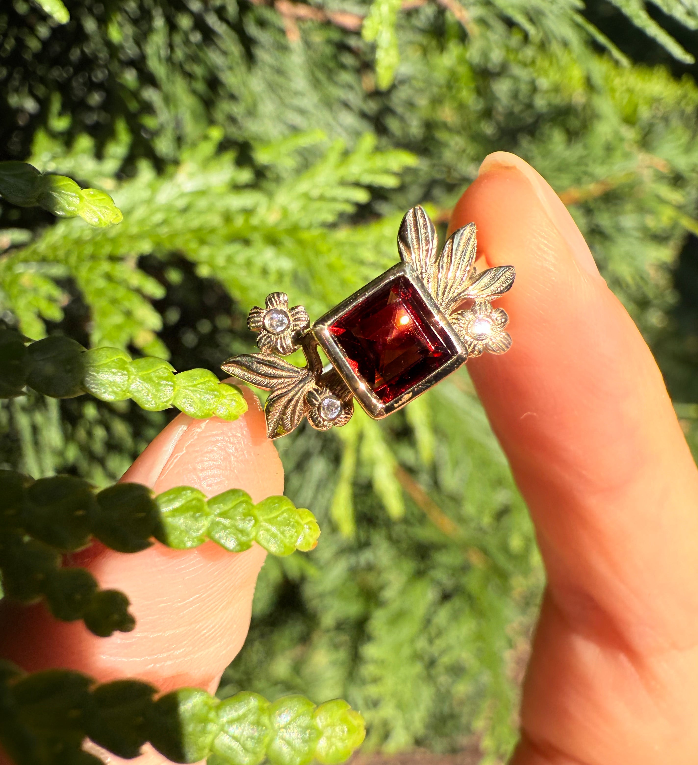 Solid Gold Red Square Garnet Ring, Red Garnet engagement ring, Garnet Ring for women