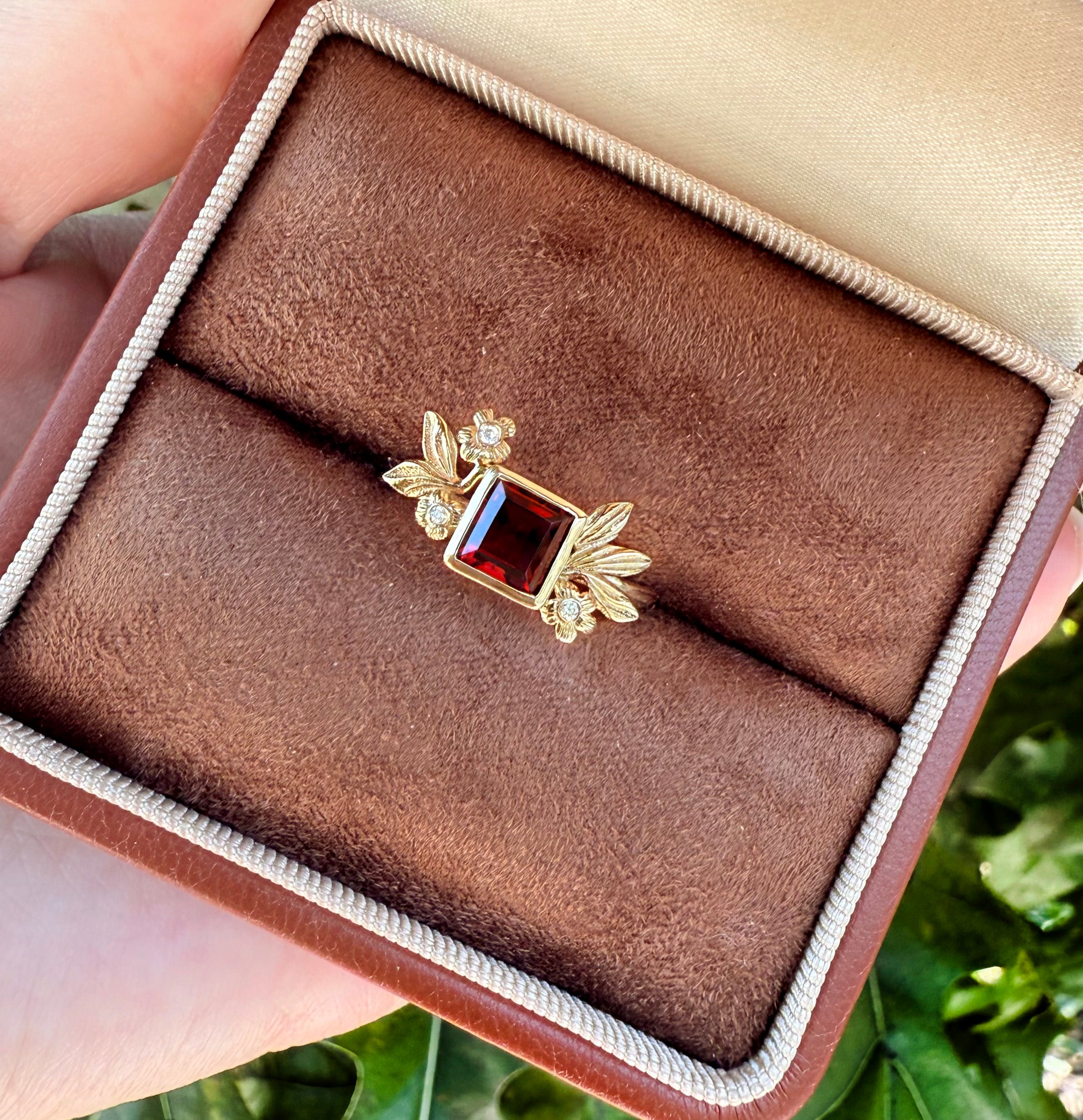 Ready to Ship Red Garnet engagement ring, Size US7, 10k Yellow Gold