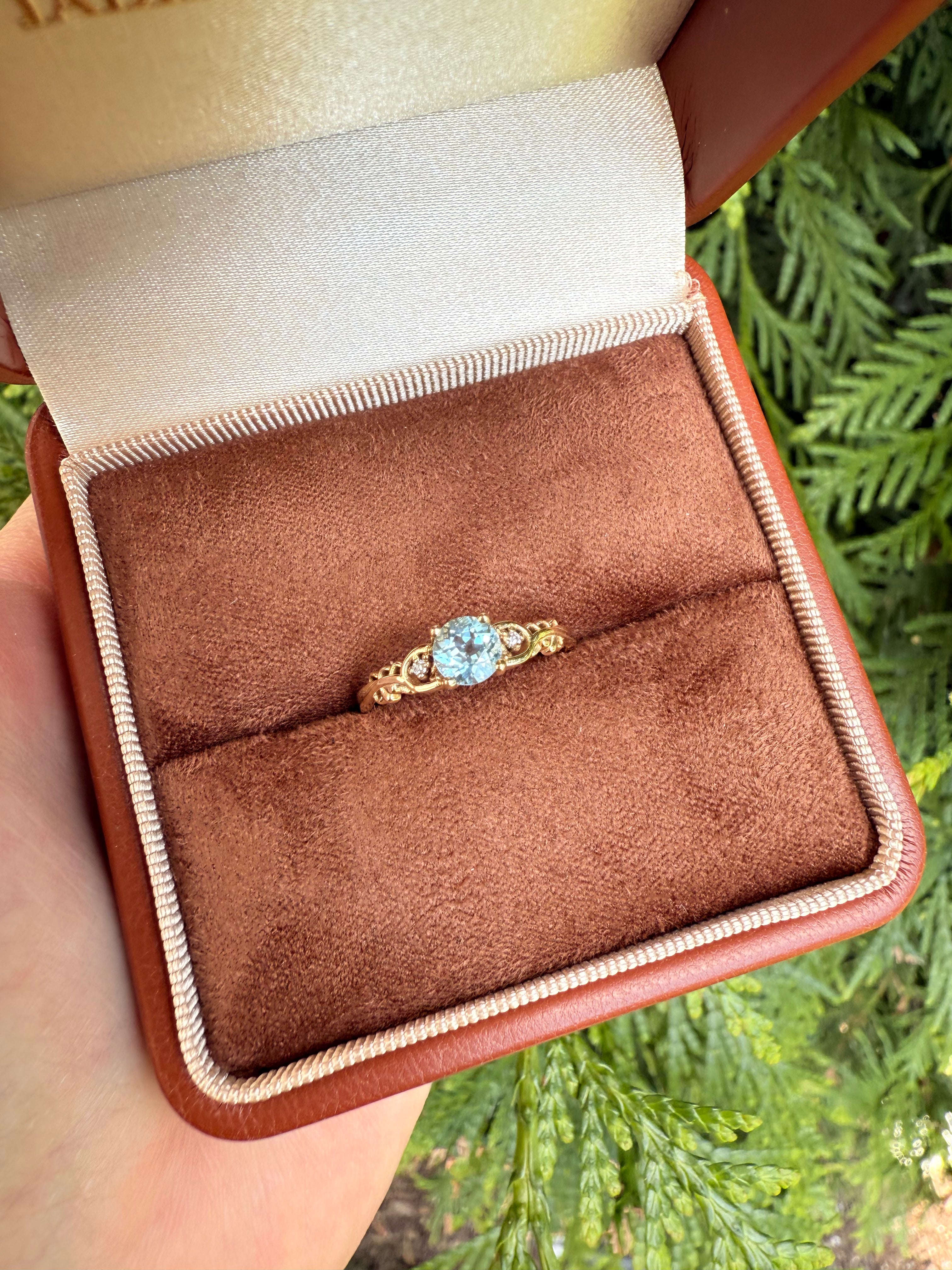 Blue Aquamarine Ring Gold, Aquamarine Engagement ring for women