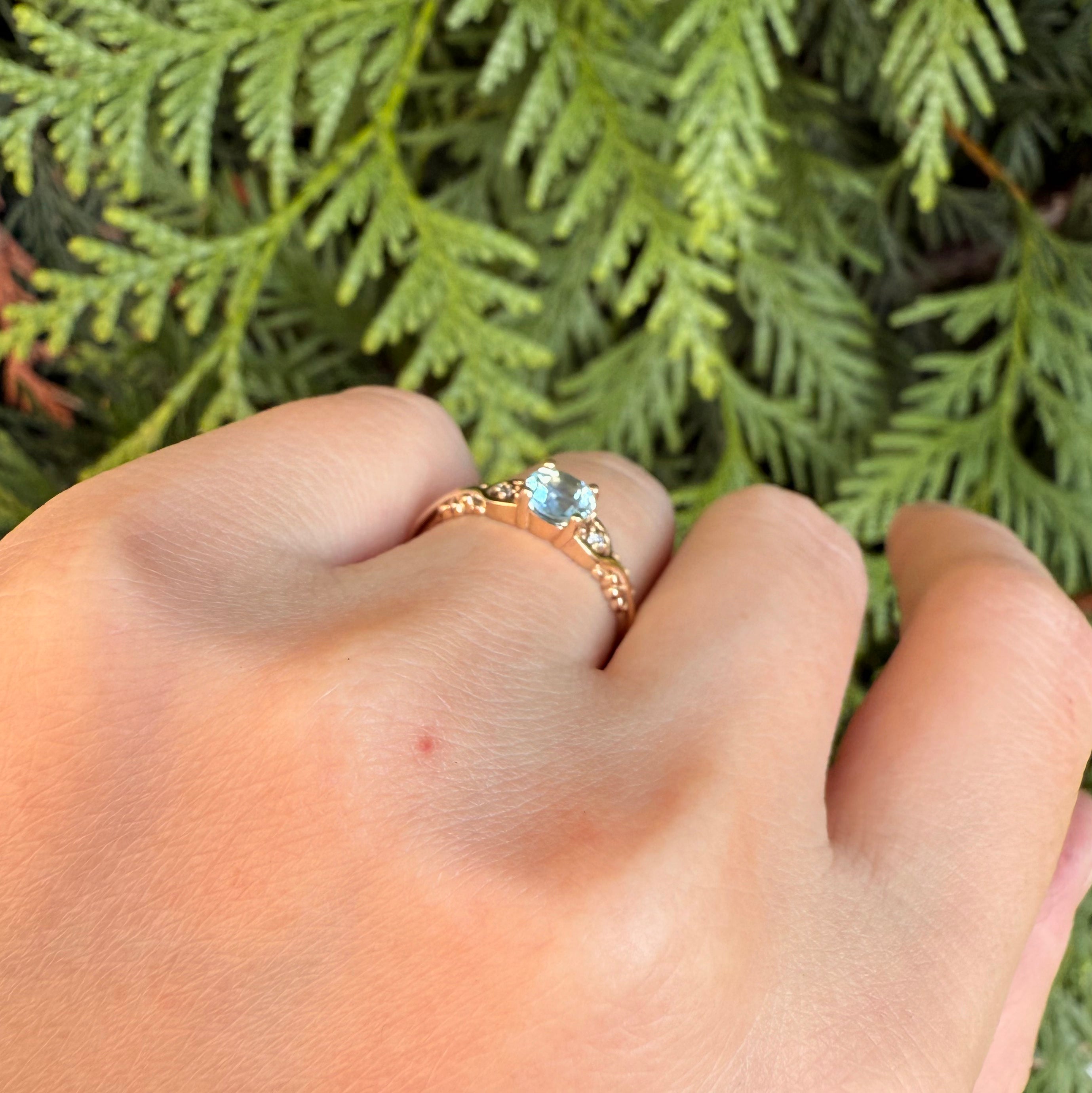 Blue Aquamarine Ring Gold, Aquamarine Engagement ring for women