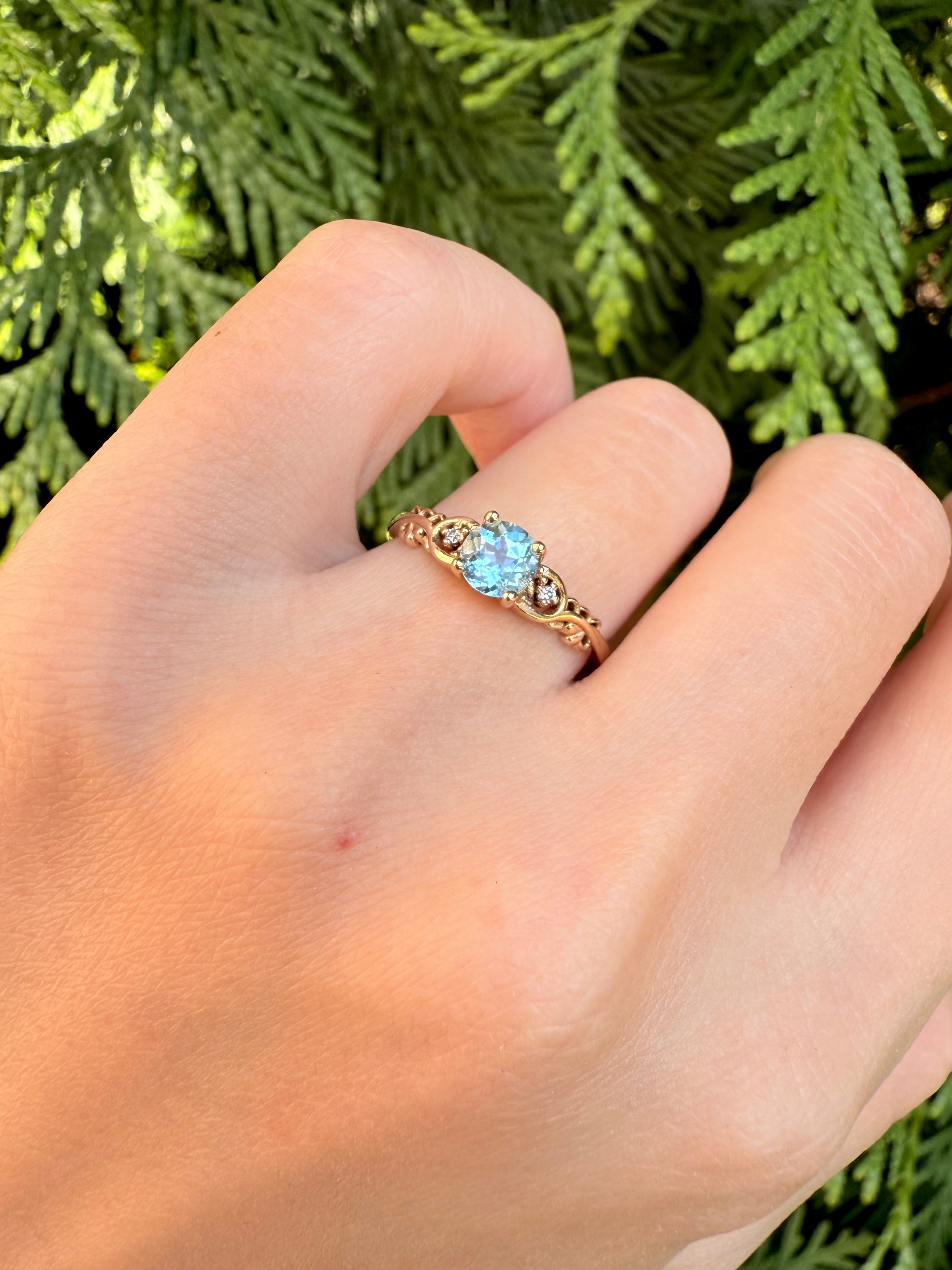 Blue Aquamarine Ring Gold, Aquamarine Engagement ring for women