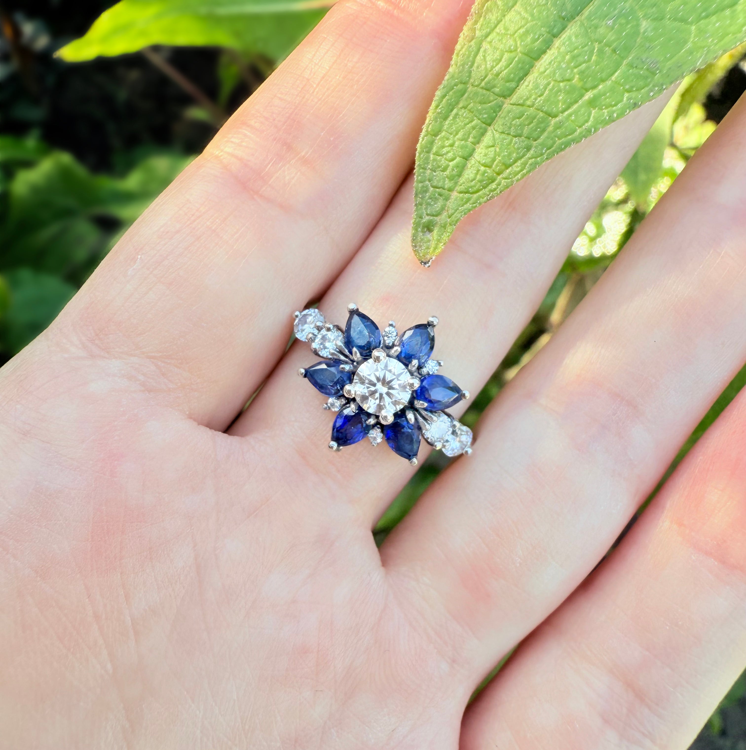 Blue-eyed Grass, 14k Gold Natural Blue Sapphire ring, Sapphire Engagement Ring