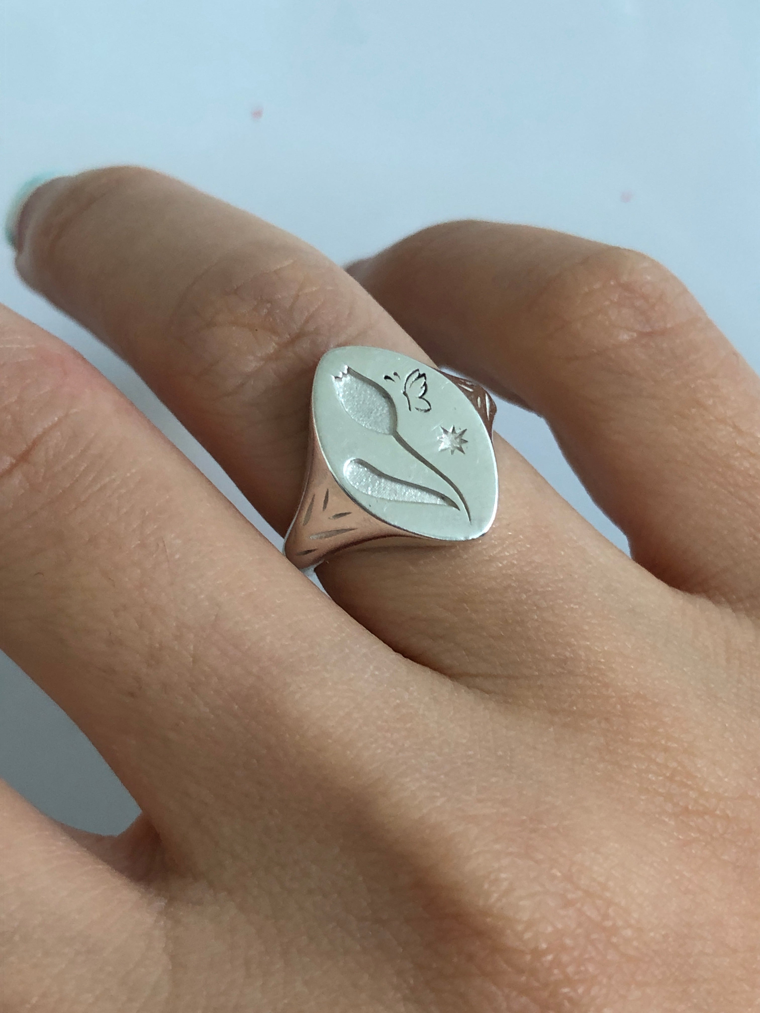 Silver Garden Butterfly Signet Ring