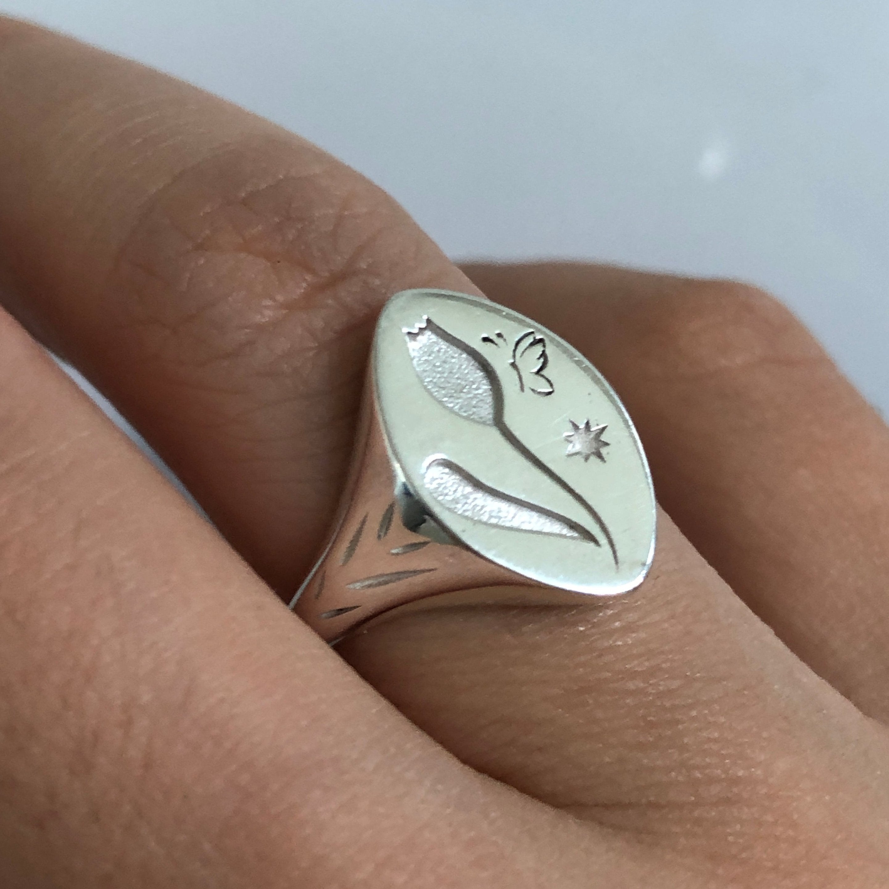 Silver Garden Butterfly Signet Ring