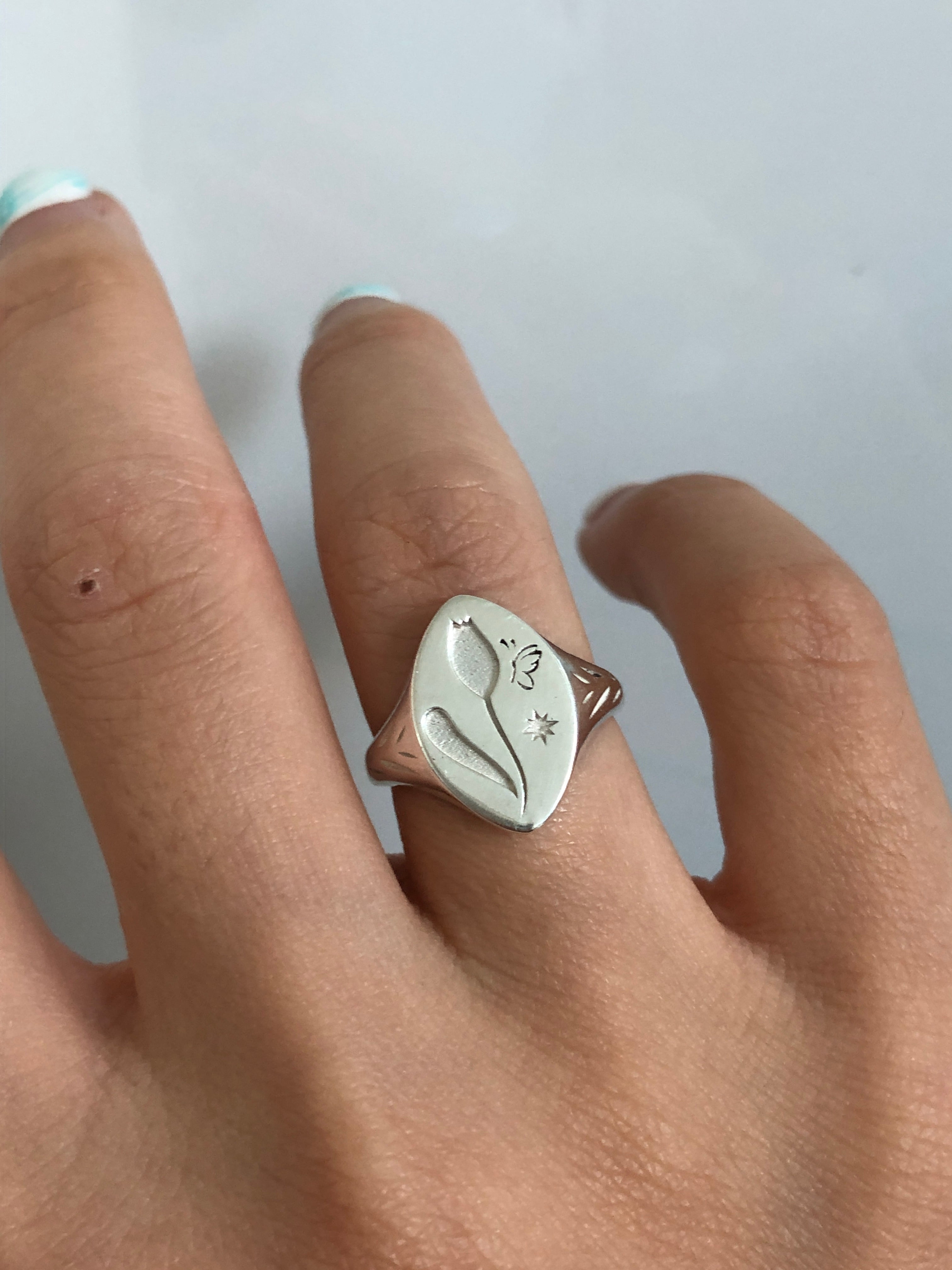 Silver Garden Butterfly Signet Ring