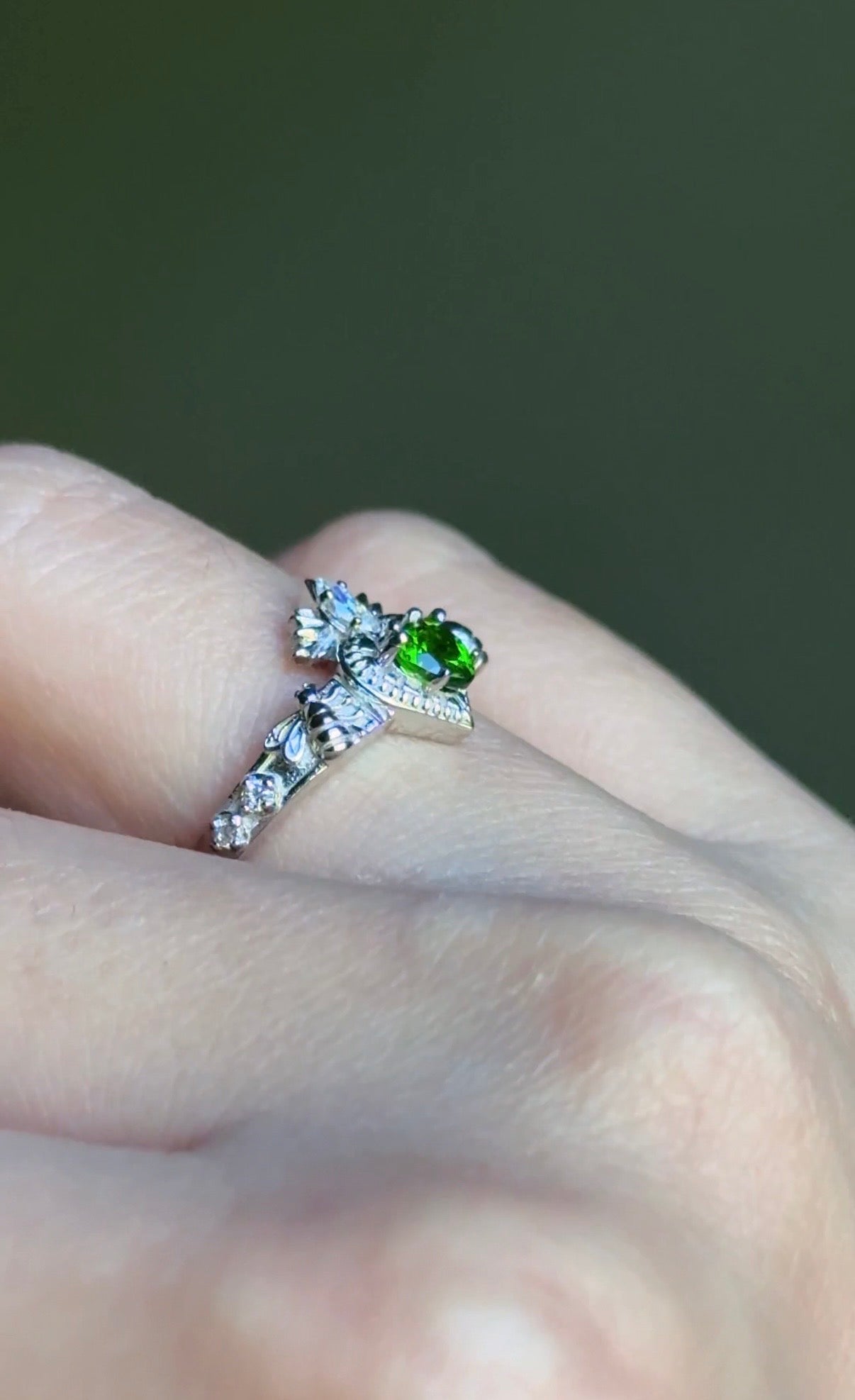 Yellow Gold Heart Tsavorite Ring, Green Tsavorite engagement ring