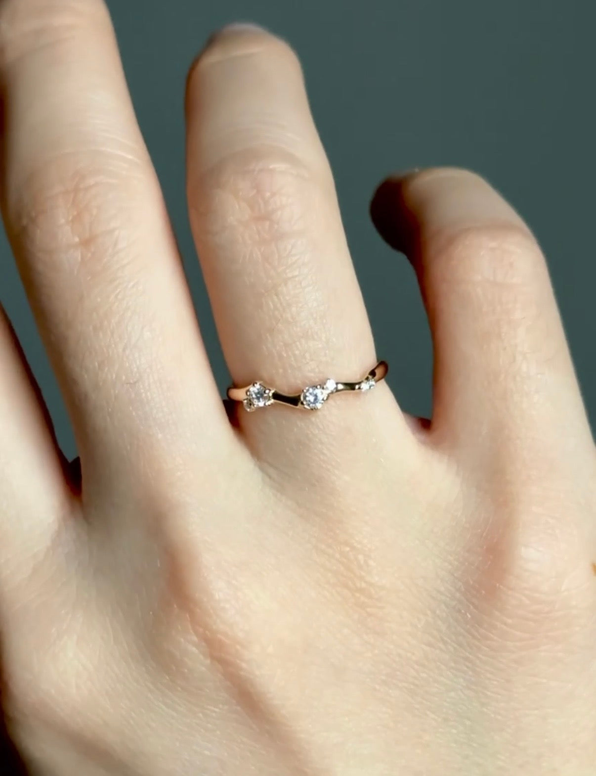 Starmist Moonstream Diamond Stacking ring, Free Formed Diamond Wedding Band