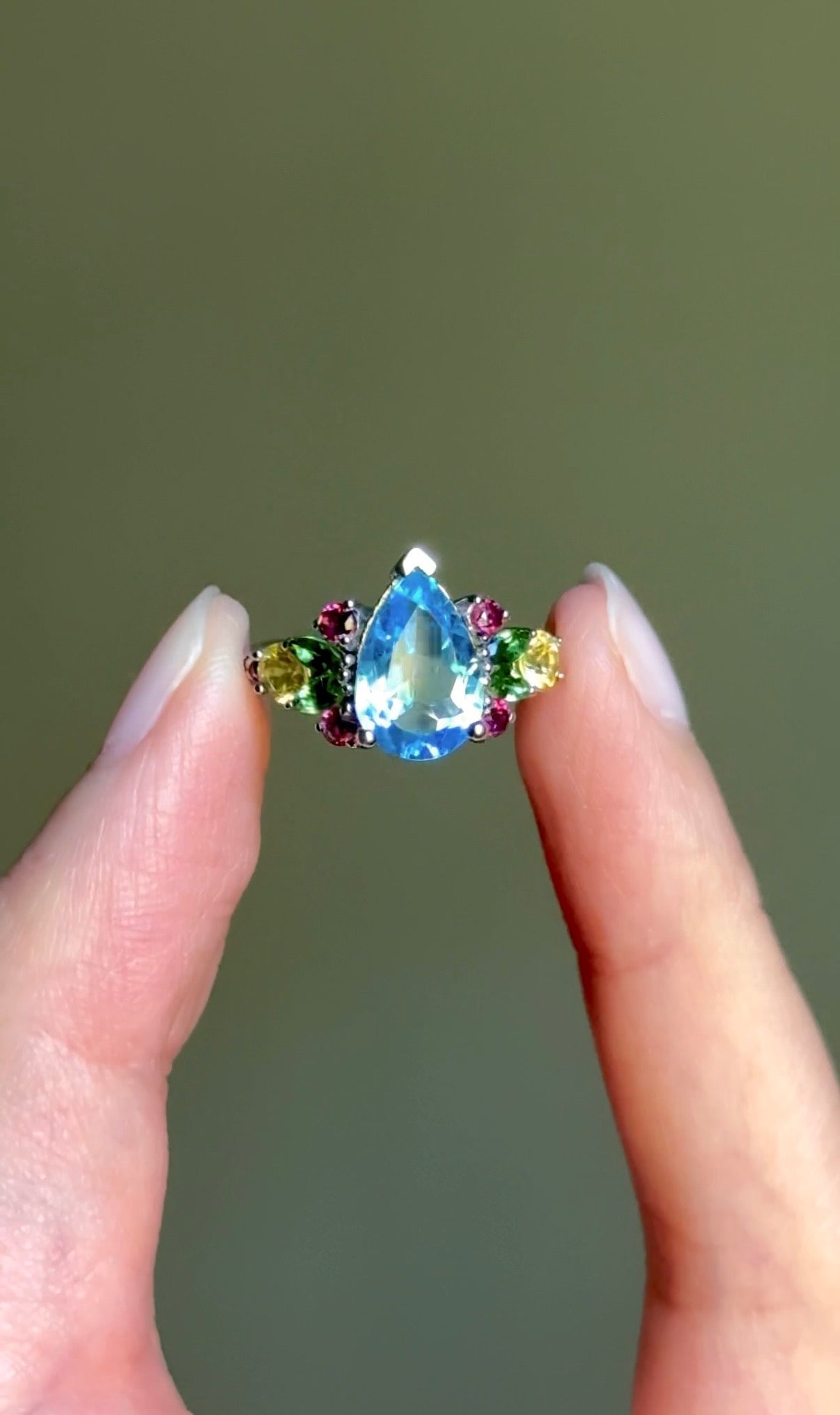 Pear cut Blue Topaz Engagement Ring, Topaz Engagement ring, Nature Inspired Leafy Engagement Ring