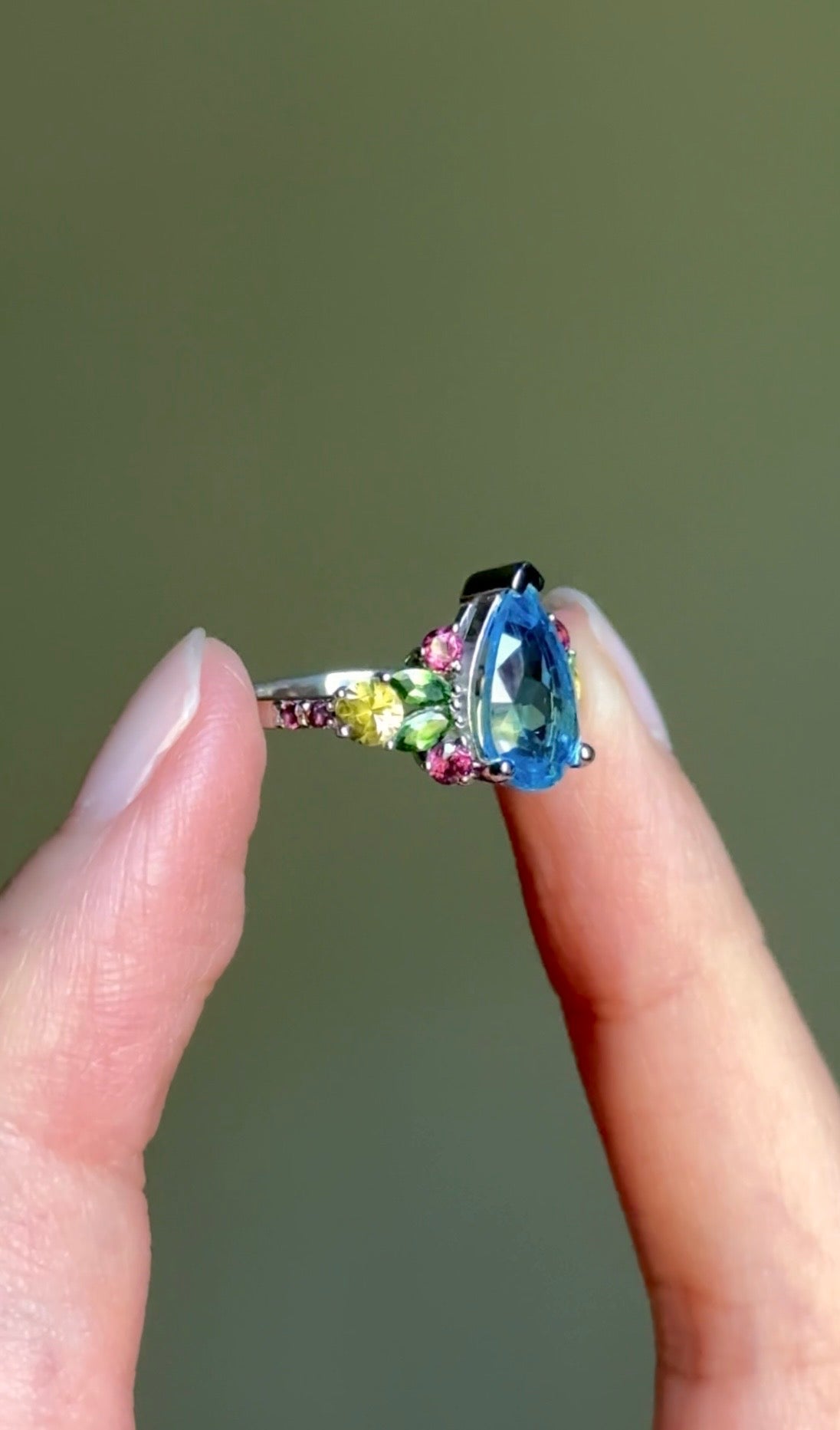Pear cut Blue Topaz Engagement Ring, Topaz Engagement ring, Nature Inspired Leafy Engagement Ring