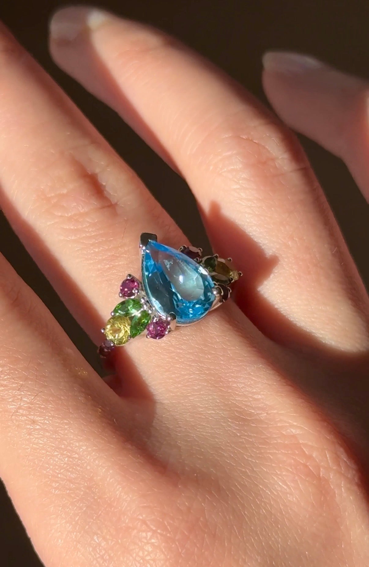 Pear cut Blue Topaz Engagement Ring, Topaz Engagement ring, Nature Inspired Leafy Engagement Ring