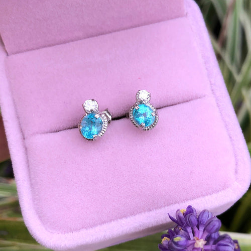 Sterling Silver Apatite Studs, Rare Blue Apatite Earrings Studs, Dainty Apatite studs, Unique Earrings, Jewelry Gift for her