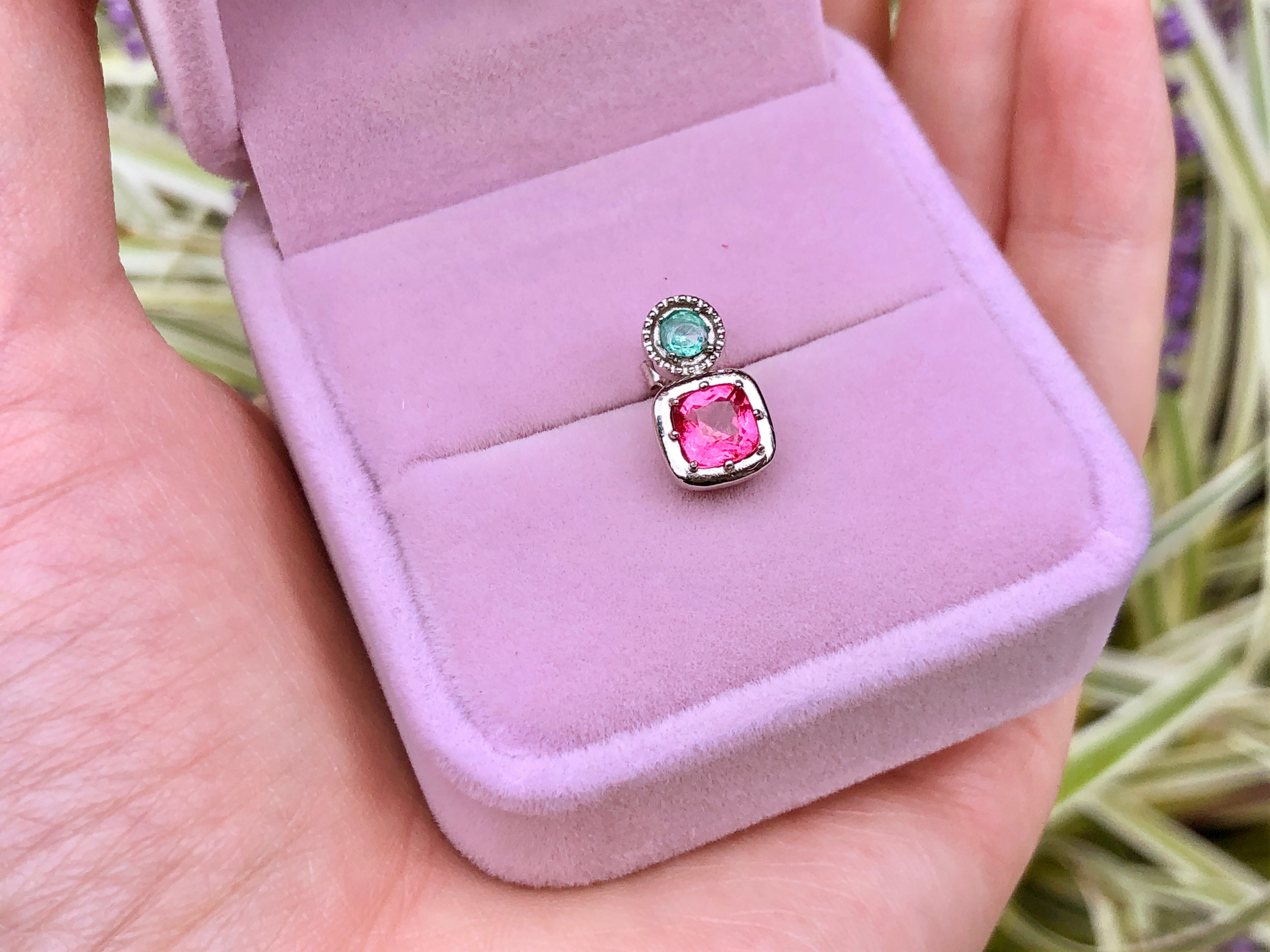Single Pink Spinal Earring Stud, Simple Dainty Studs, Unique Birthstone Earring Gift