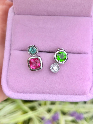 Single Pink Spinal Earring Stud, Simple Dainty Studs, Unique Birthstone Earring Gift