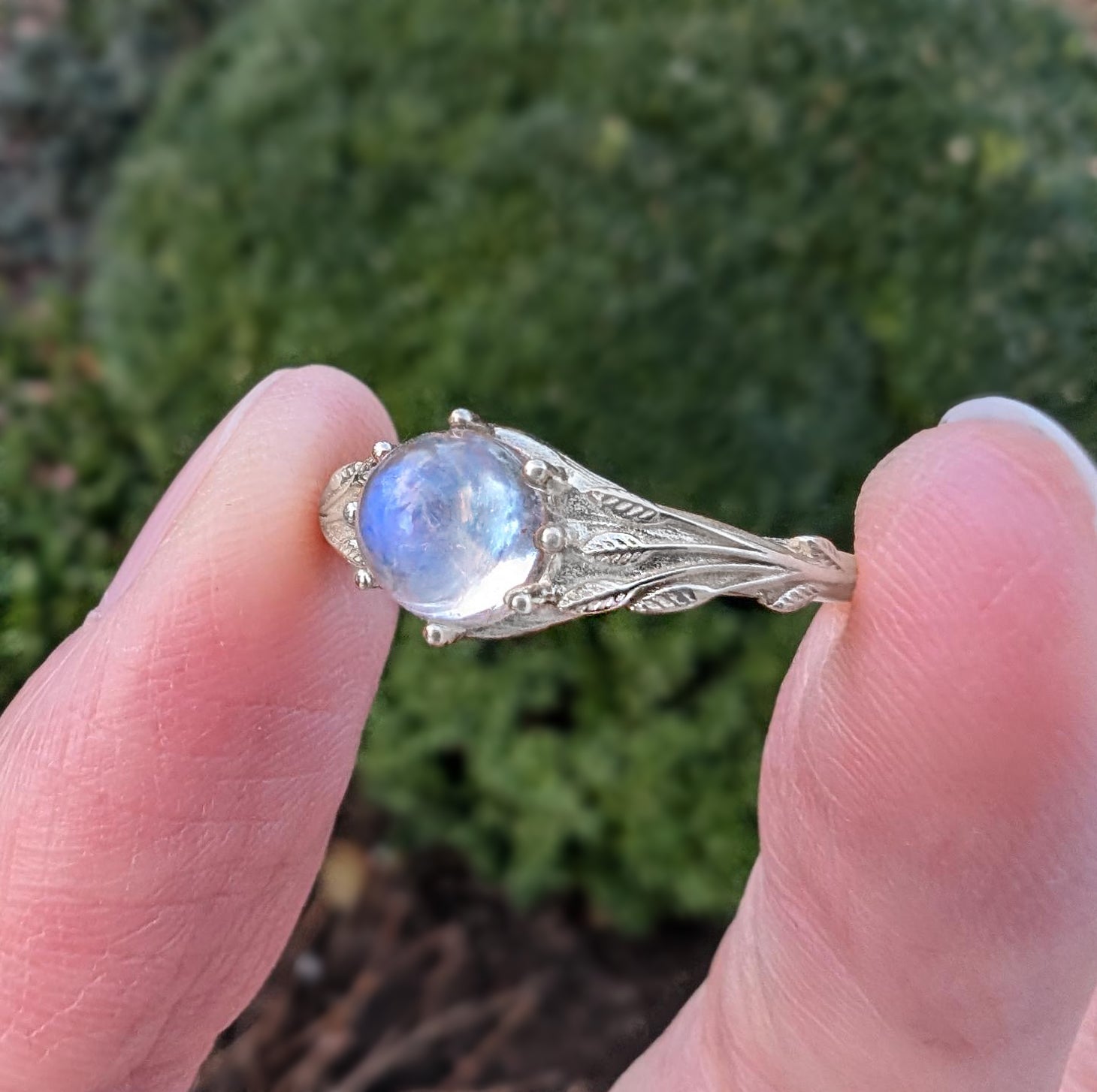 Forest's Wings, Raw Moonstone Solitary Engagement Ring
