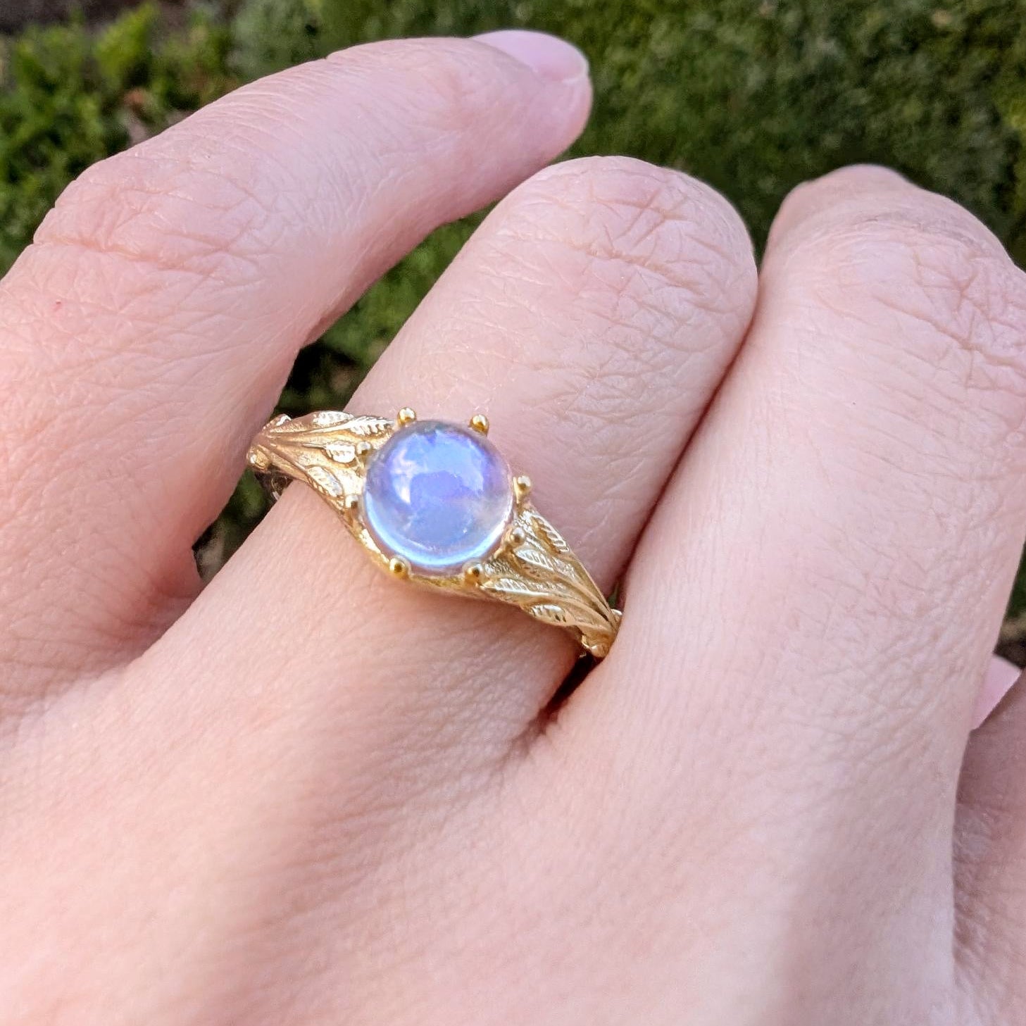 Forest's Wings, Raw Moonstone Solitary Engagement Ring