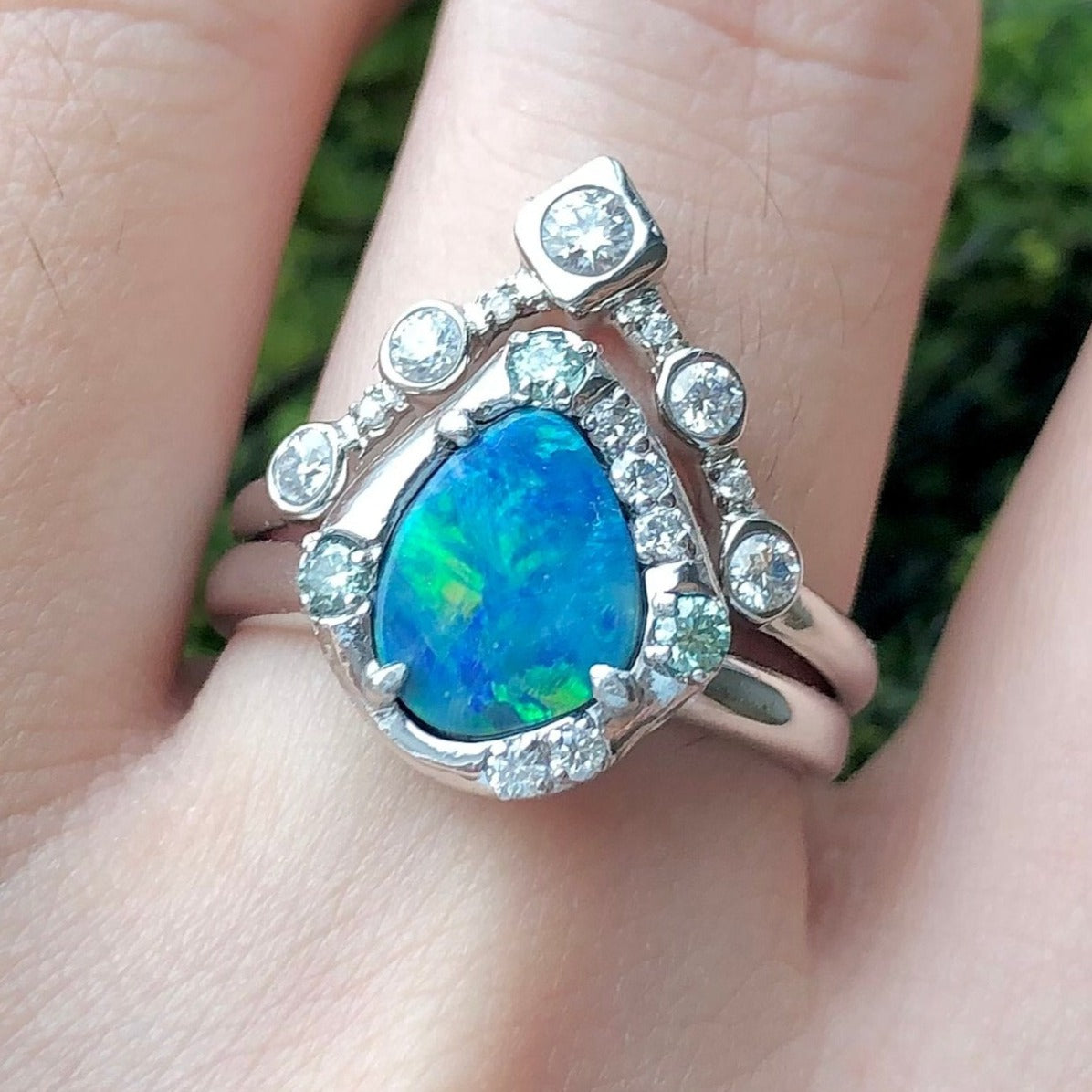 The Midnight Deep Blue Opal Wedding Rings - Size US6.5