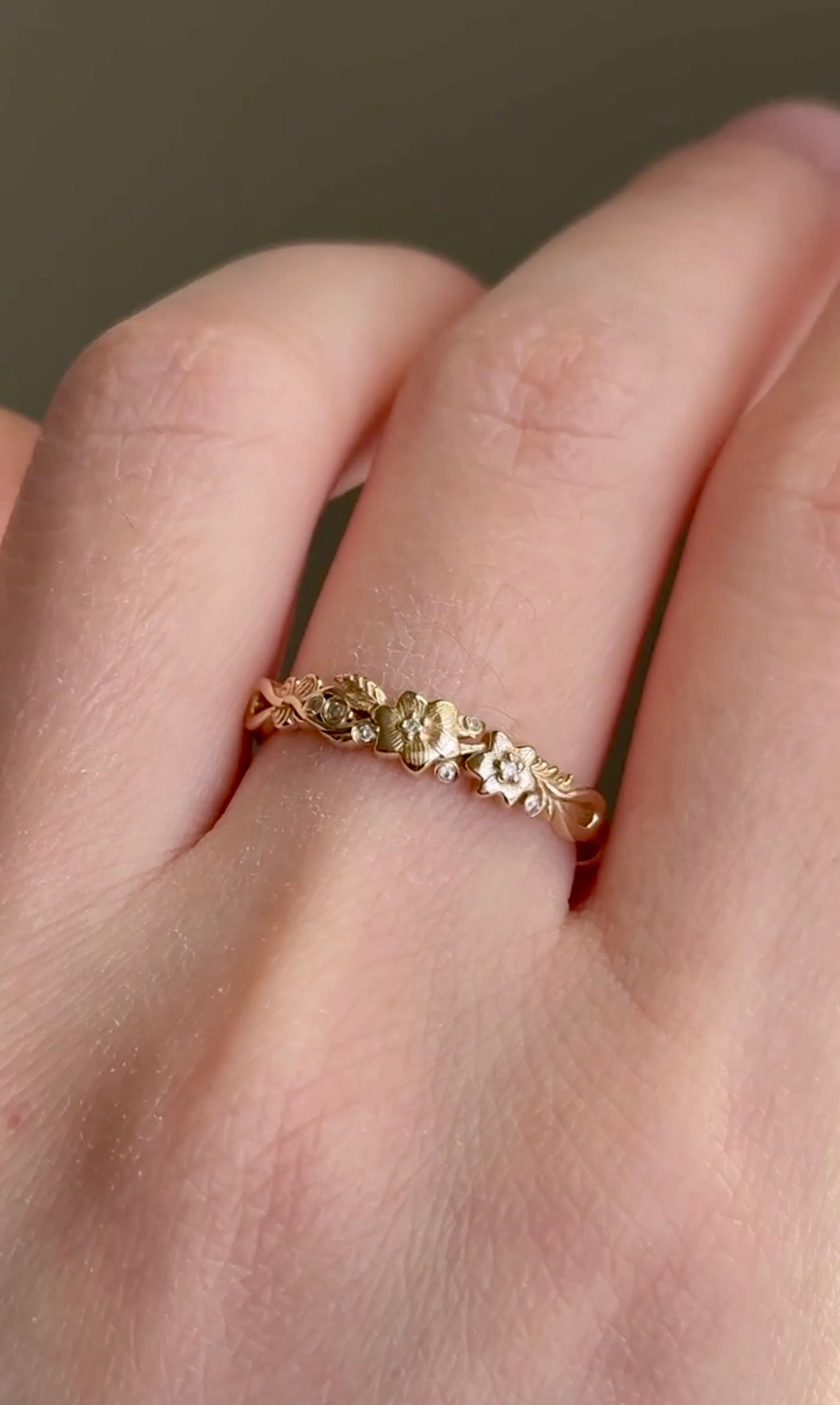 Yellow Gold Floral Diamond Wedding Band, Diamond Wedding Ring, Wedding Band
