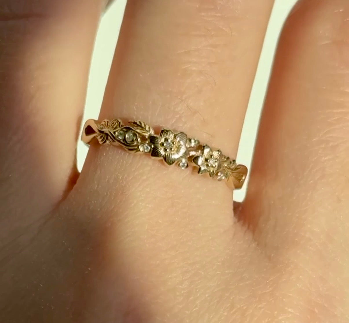 Yellow Gold Floral Diamond Wedding Band, Diamond Wedding Ring, Wedding Band