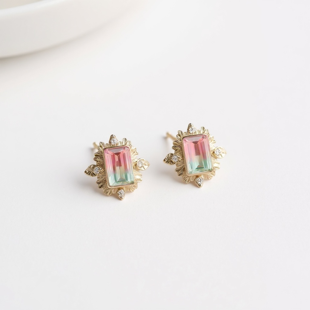 Pink Tourmaline Earrings, 14k Gold Tourmaline Earrings Studs