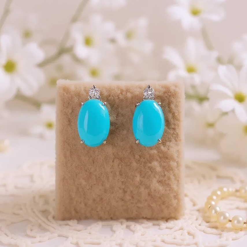 Natural Turquoise Studs, Gold Turquoise stud, Earrings Studs
