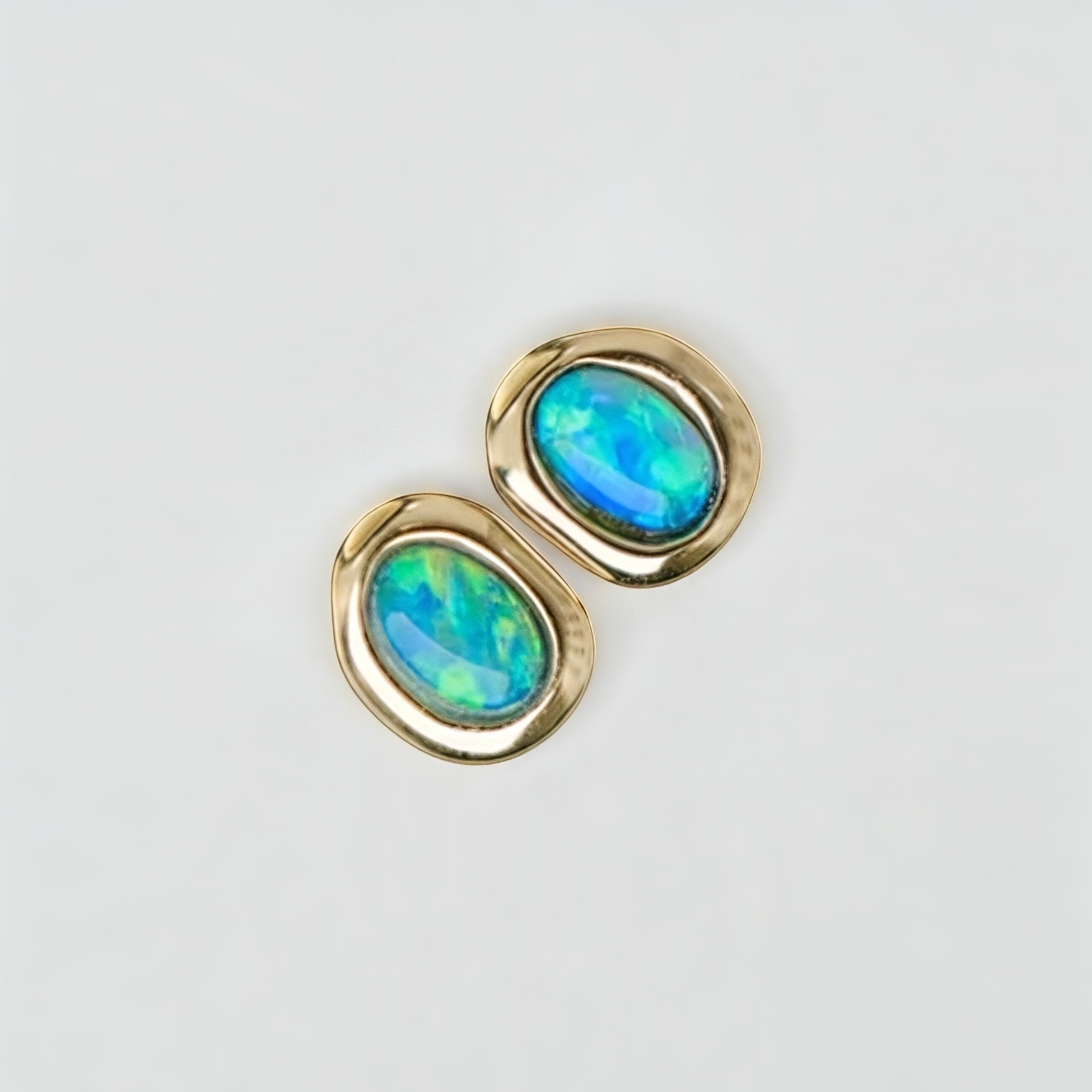Classic 18k Gold Australian Opal Studs, Opal Earrings