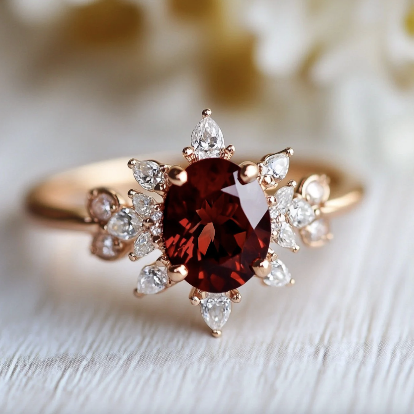 Midnight Rose Garnet Ring, Garnet engagement ring
