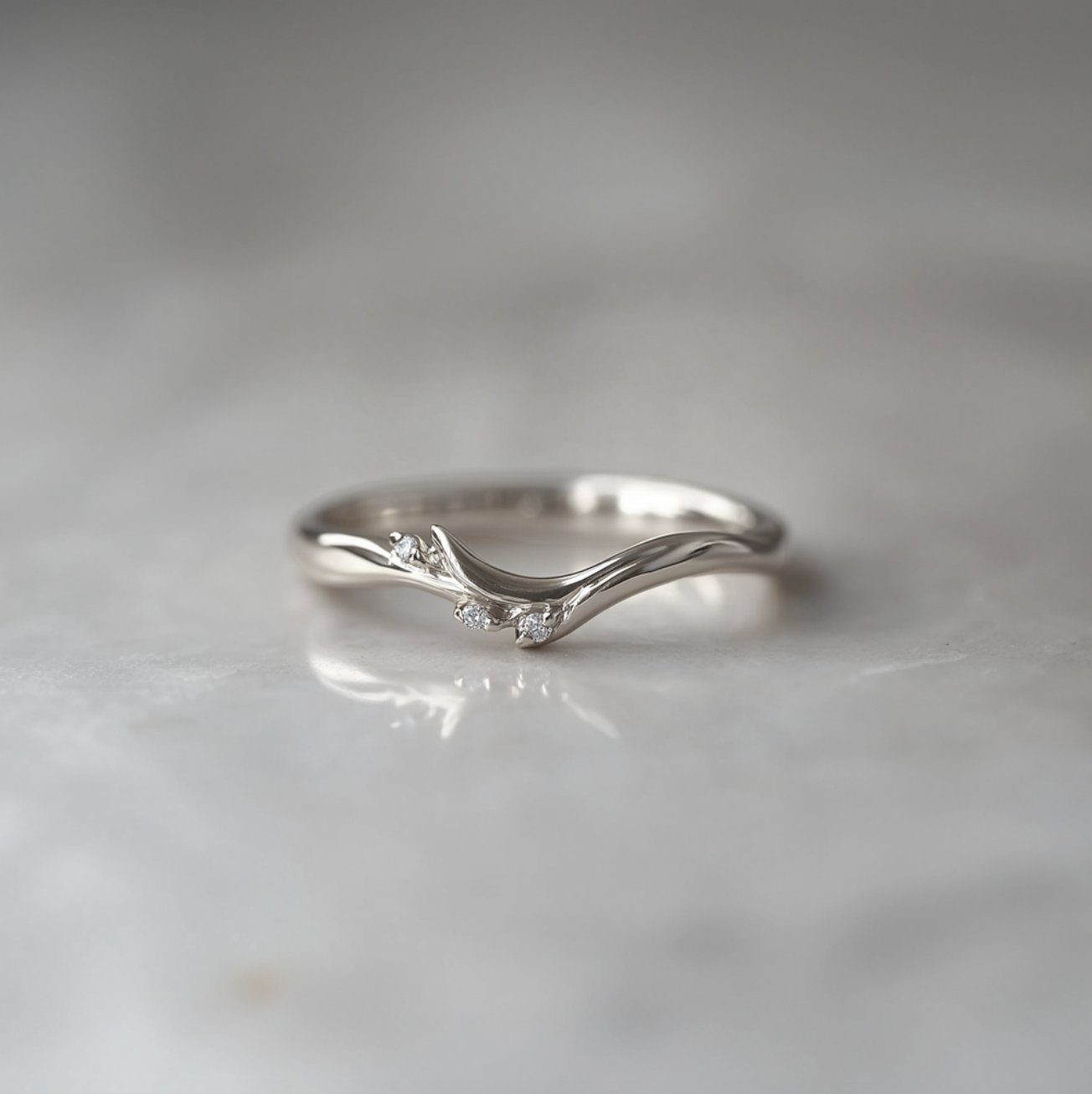 Diamond Wedding Band, Chevron Diamond Wedding Ring For Women, Diamond curved wedding band