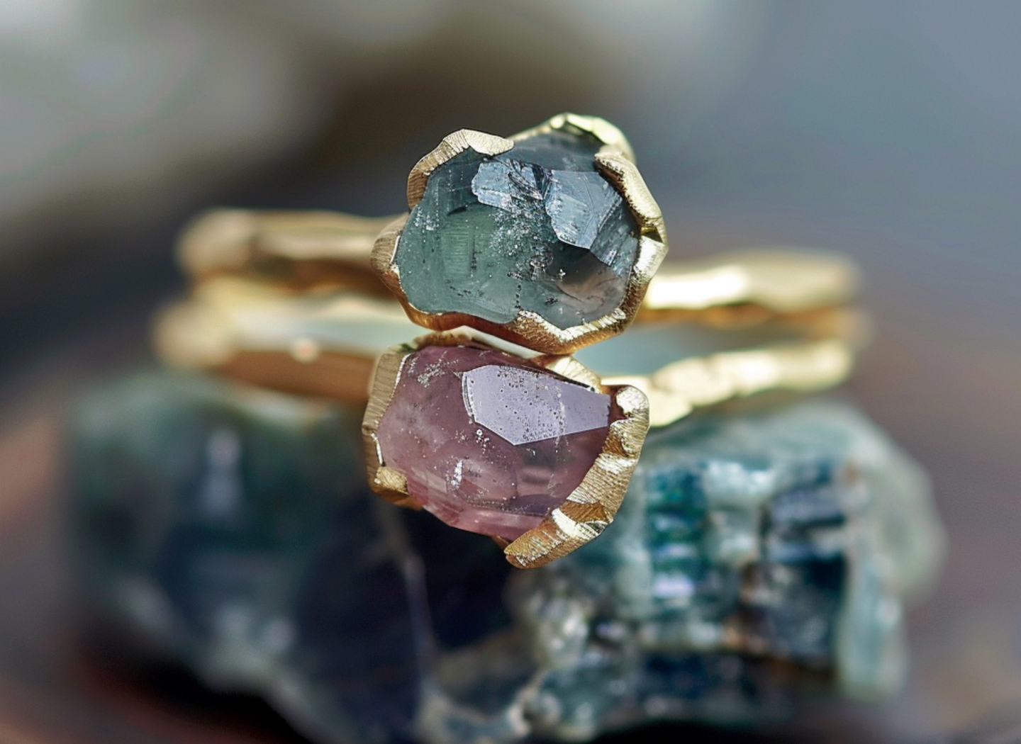 Solitary raw gemstone ring