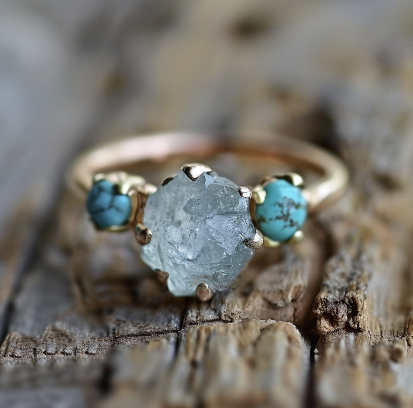 Raw Aquamarine turquoise ring