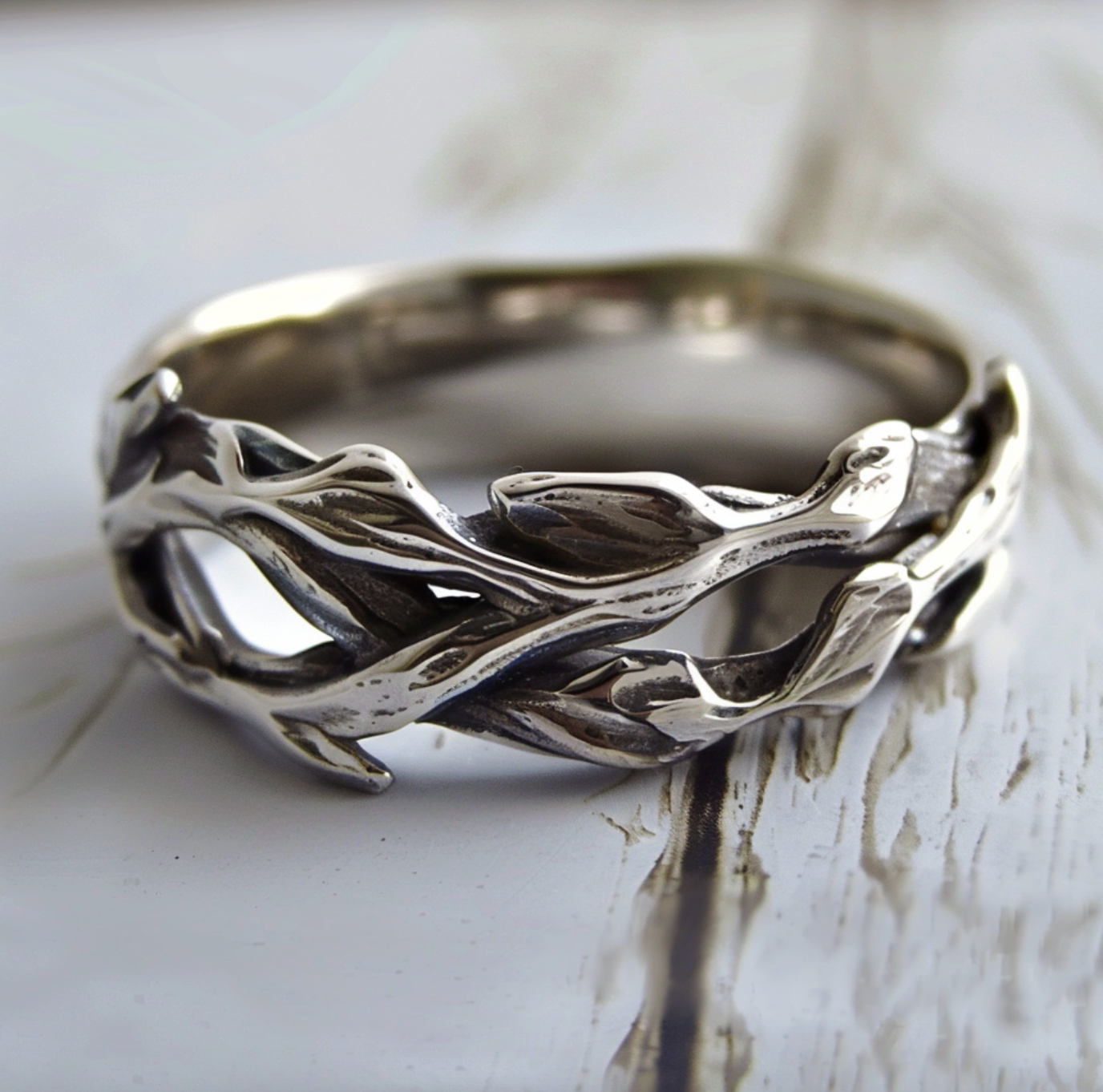 Men's ring, Leafy Pattern Ring