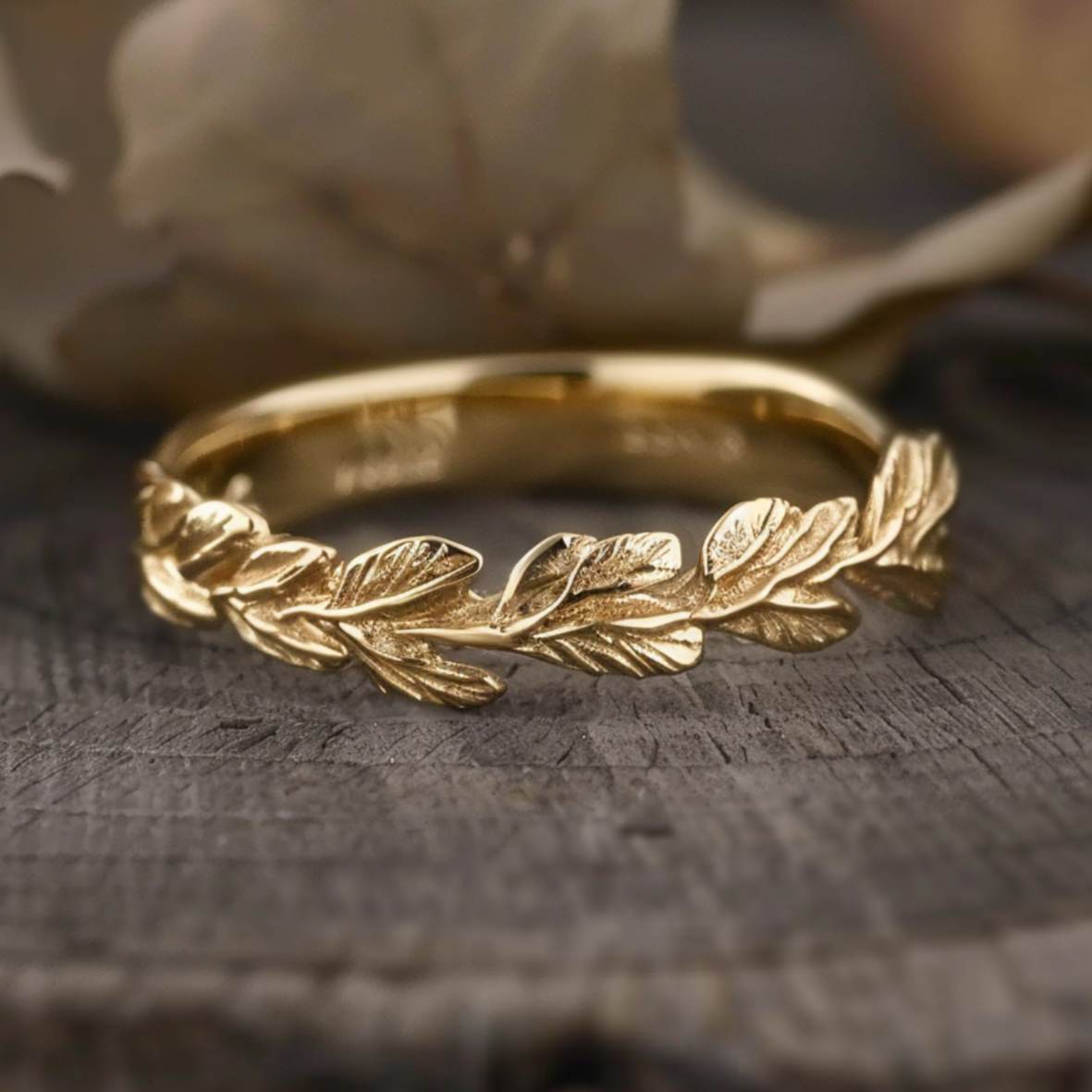 14k Gold Wedding Band, Garden Ring