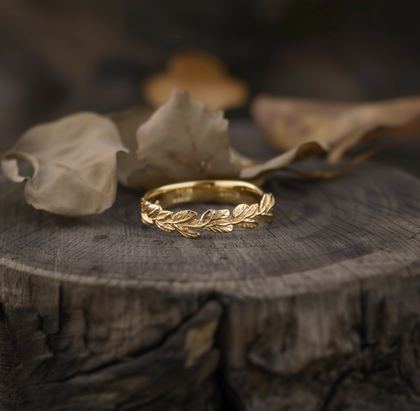 14k Gold Wedding Band, Garden Ring