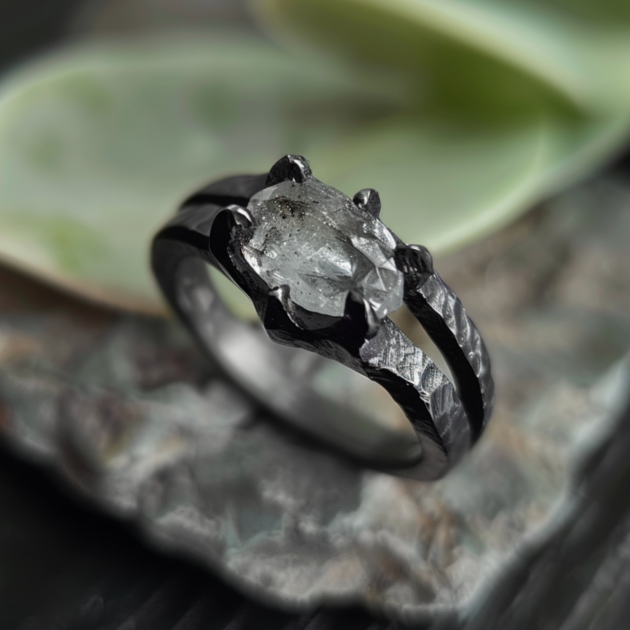 Men's Herkimer ring, Rusty Black Silver Ring