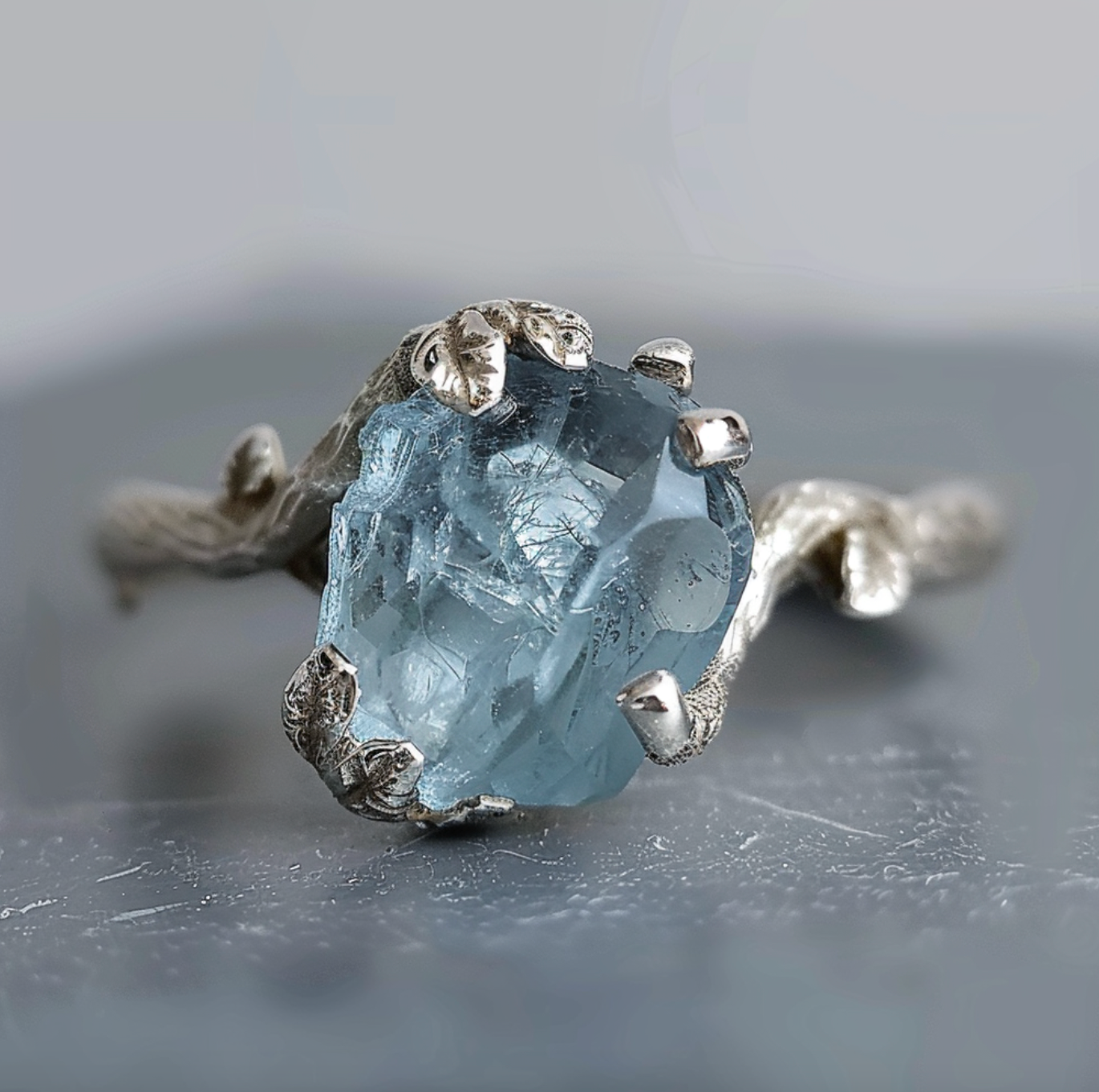 Solitary Raw Aquamarine Engagement ring, Nature'a collection