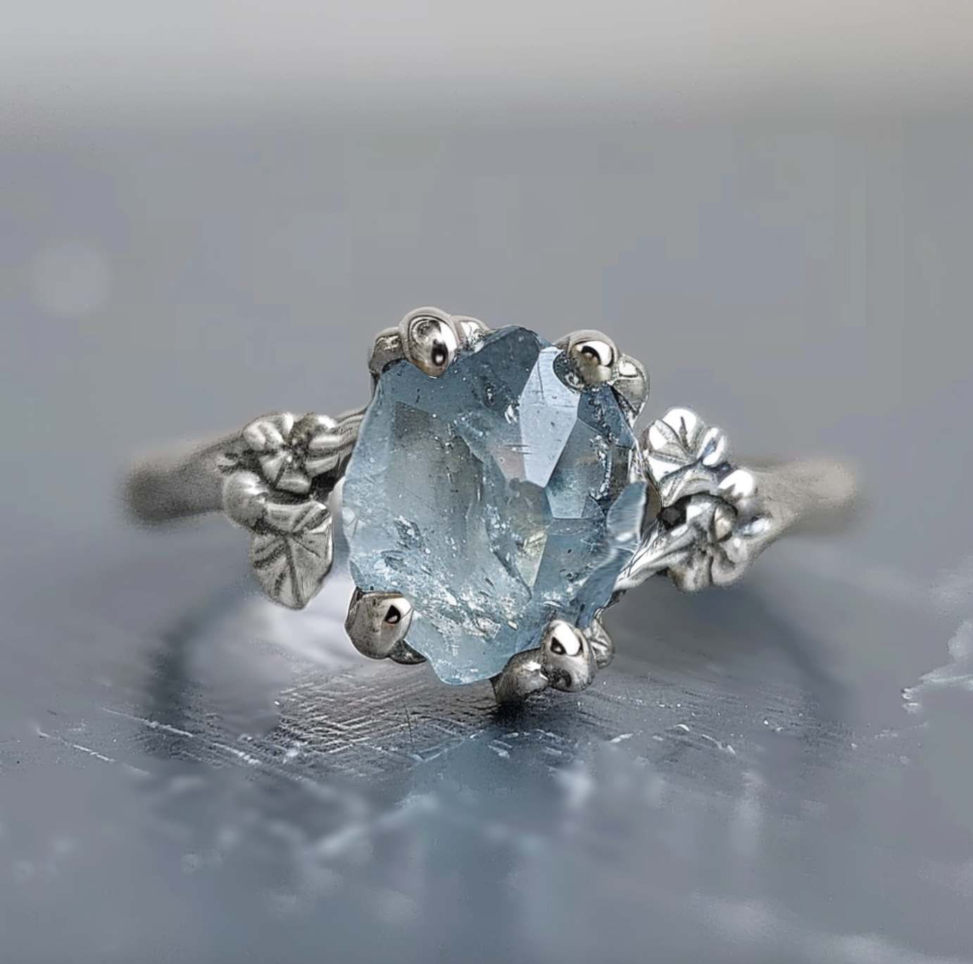 Raw Aquamarine Engagement ring, Nature'a collection