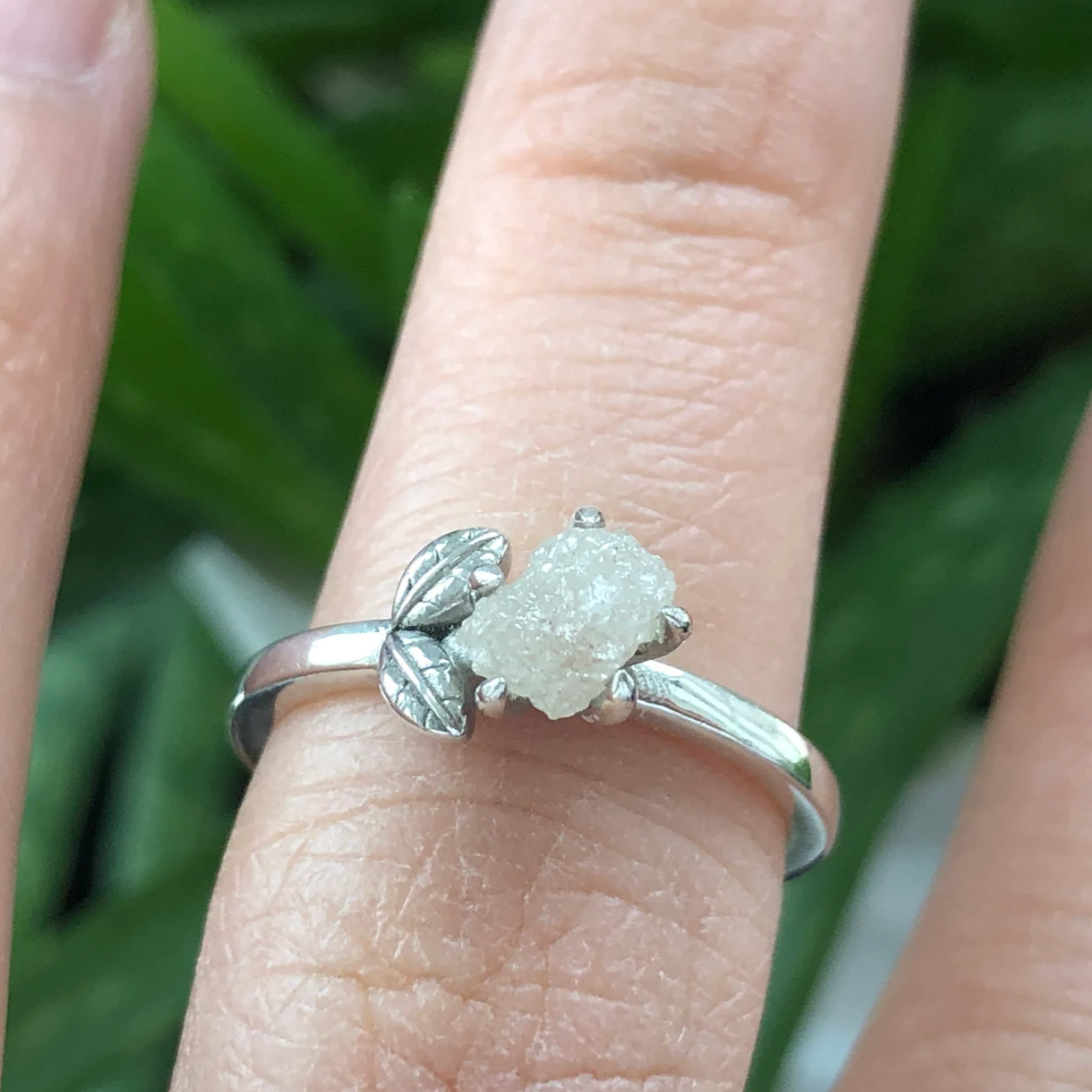 Raw Diamond Engagement Ring, Diamond Leafy Ring