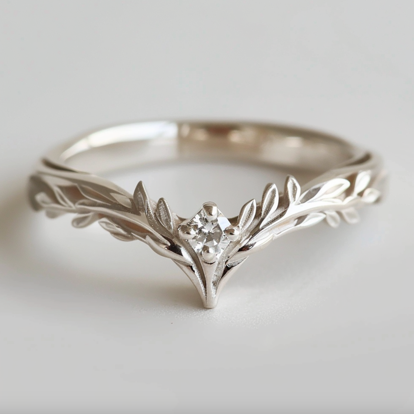 Angel's Wing Moissanite Band, Garden Leaf Band