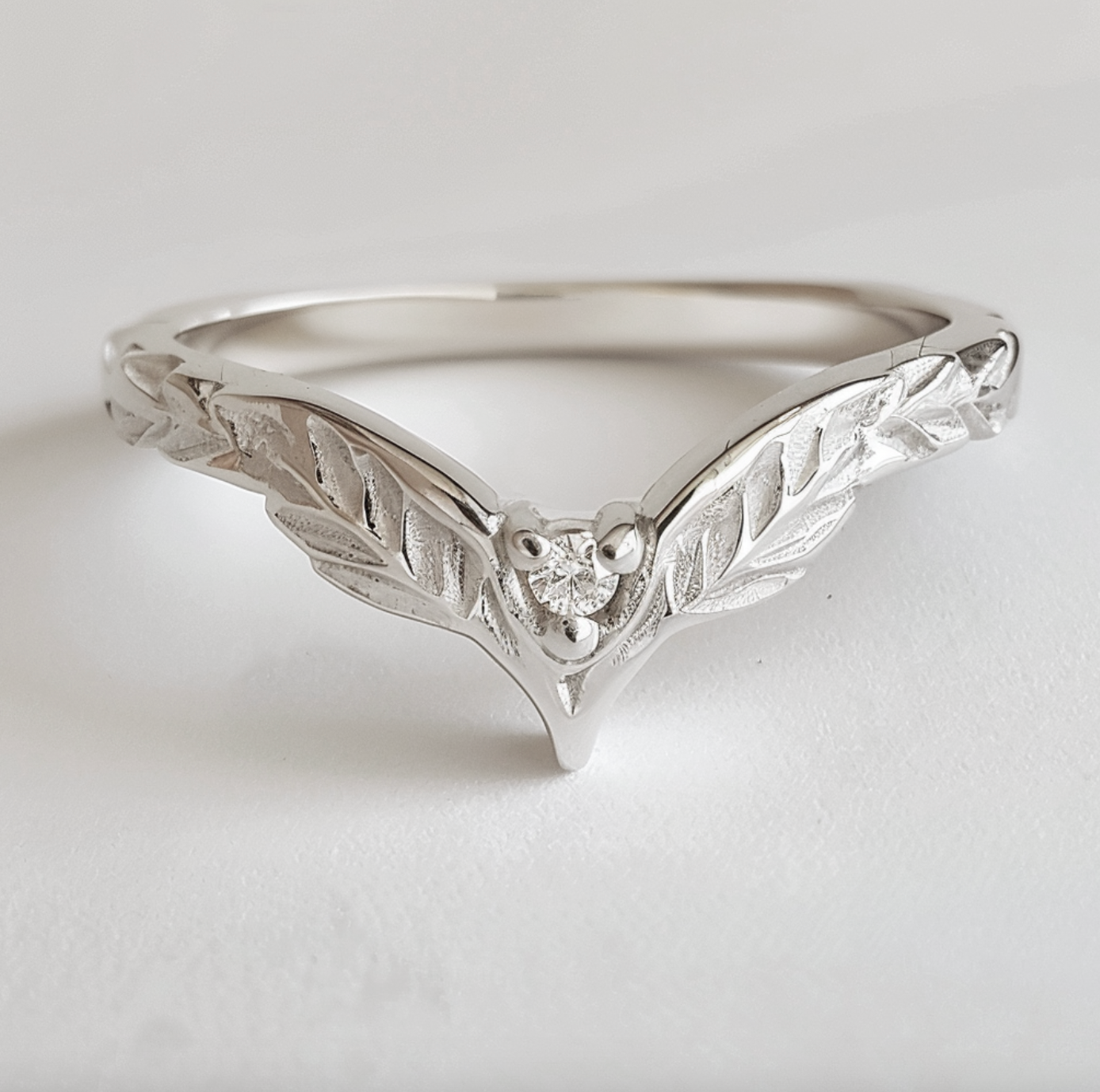 Angel's Wing Diamond Garden Leaf Wedding Band