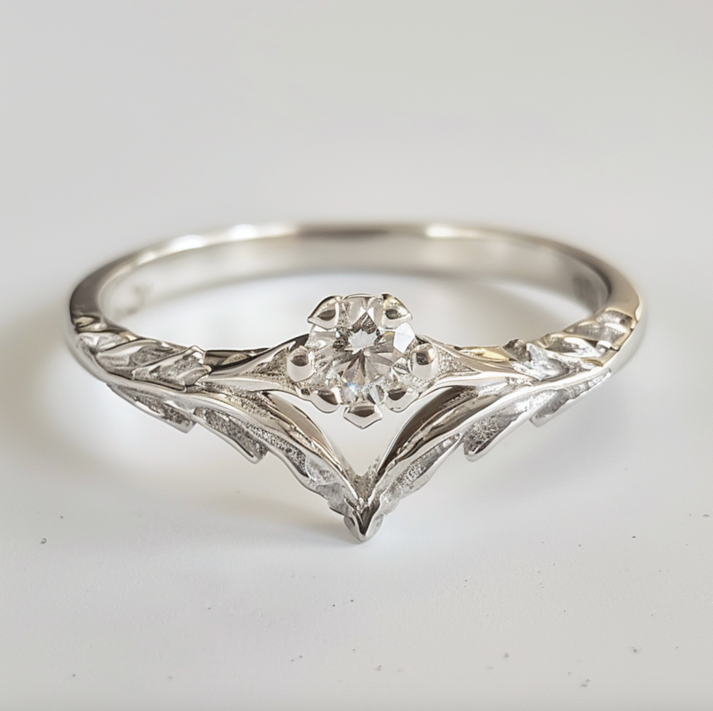 Angel's Wing Moissanite Ring, Queen's Wedding Band