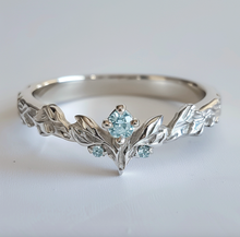 Load image into Gallery viewer, Angel&#39;s Wing Aquamarine leafy Wedding Band
