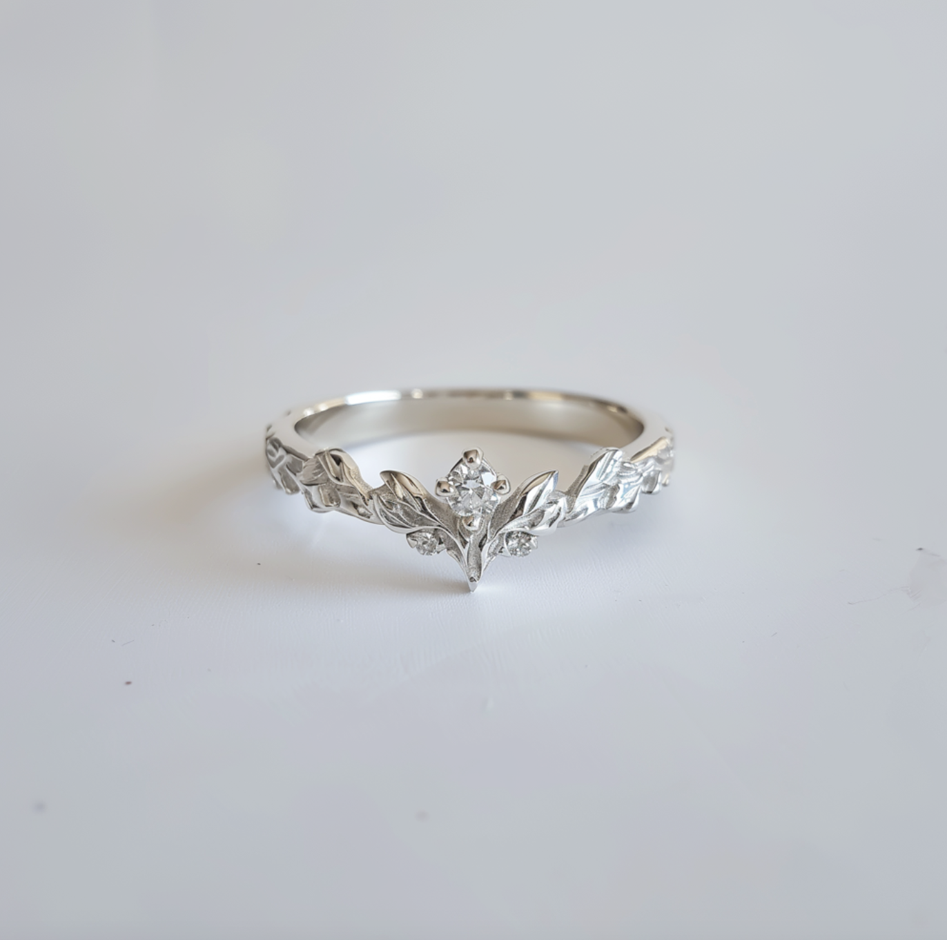 Angel's Wing Diamond leafy Wedding Band, Garden wedding Band